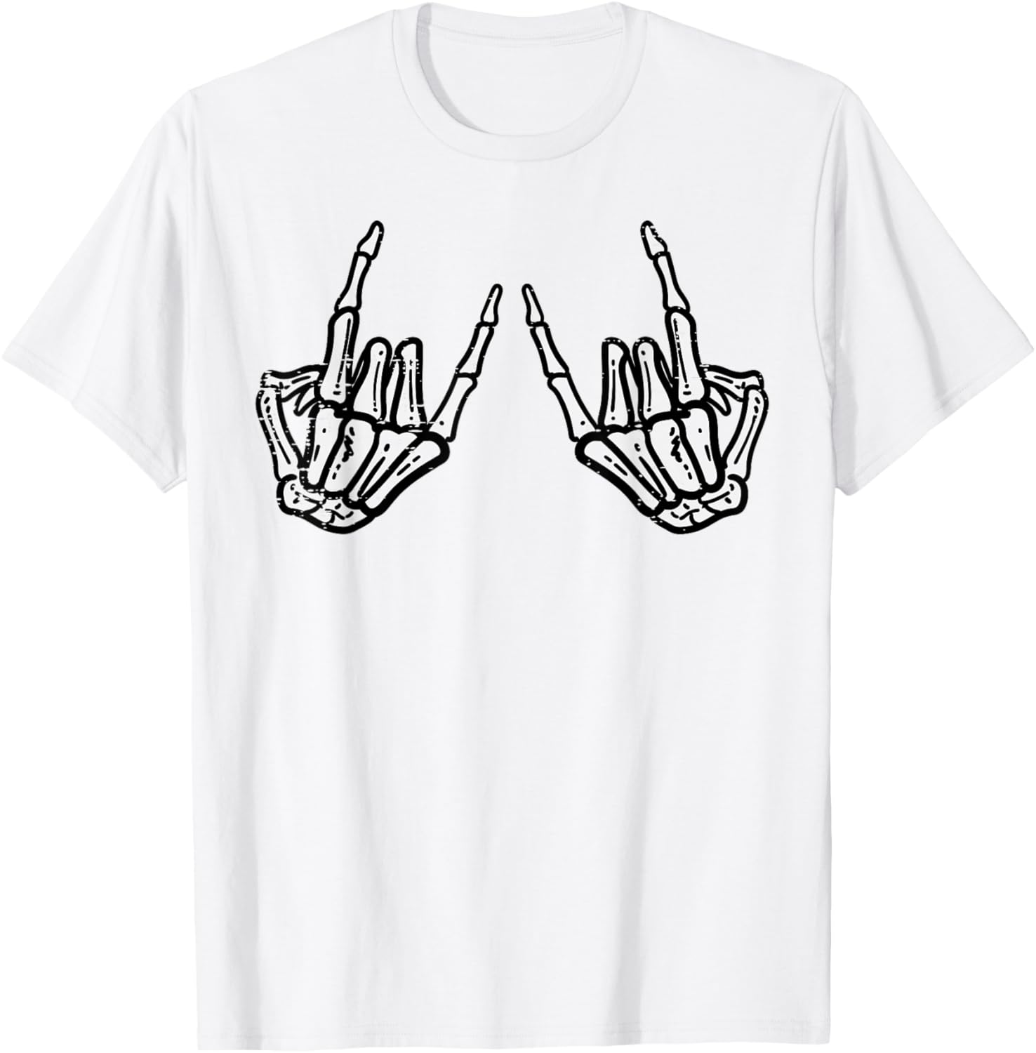 Rocker Hand Sign Skeleton Halloween T-Shirt for Men and Women - 4