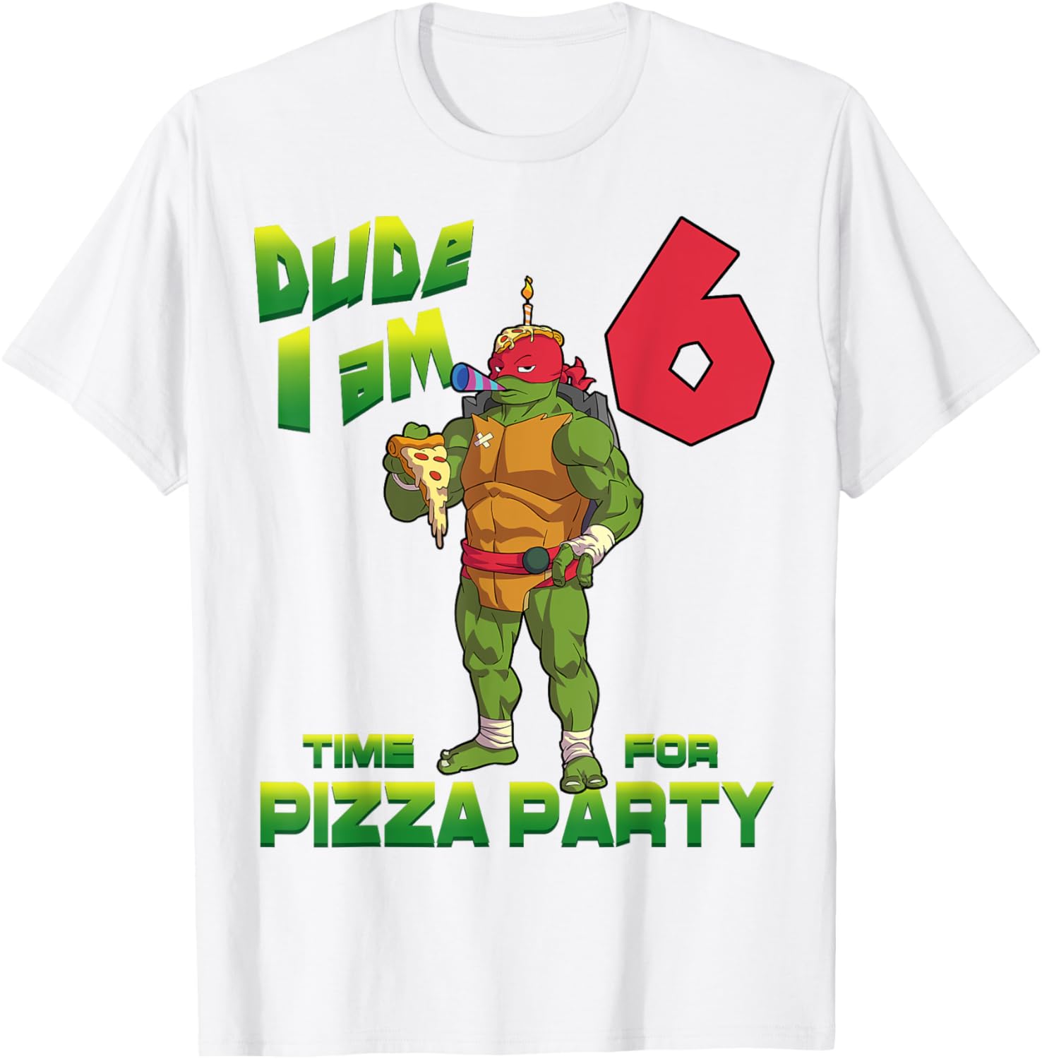 Mademark Ninja Turtles Raphael 6th Birthday Pizza Party T-Shirt - 21