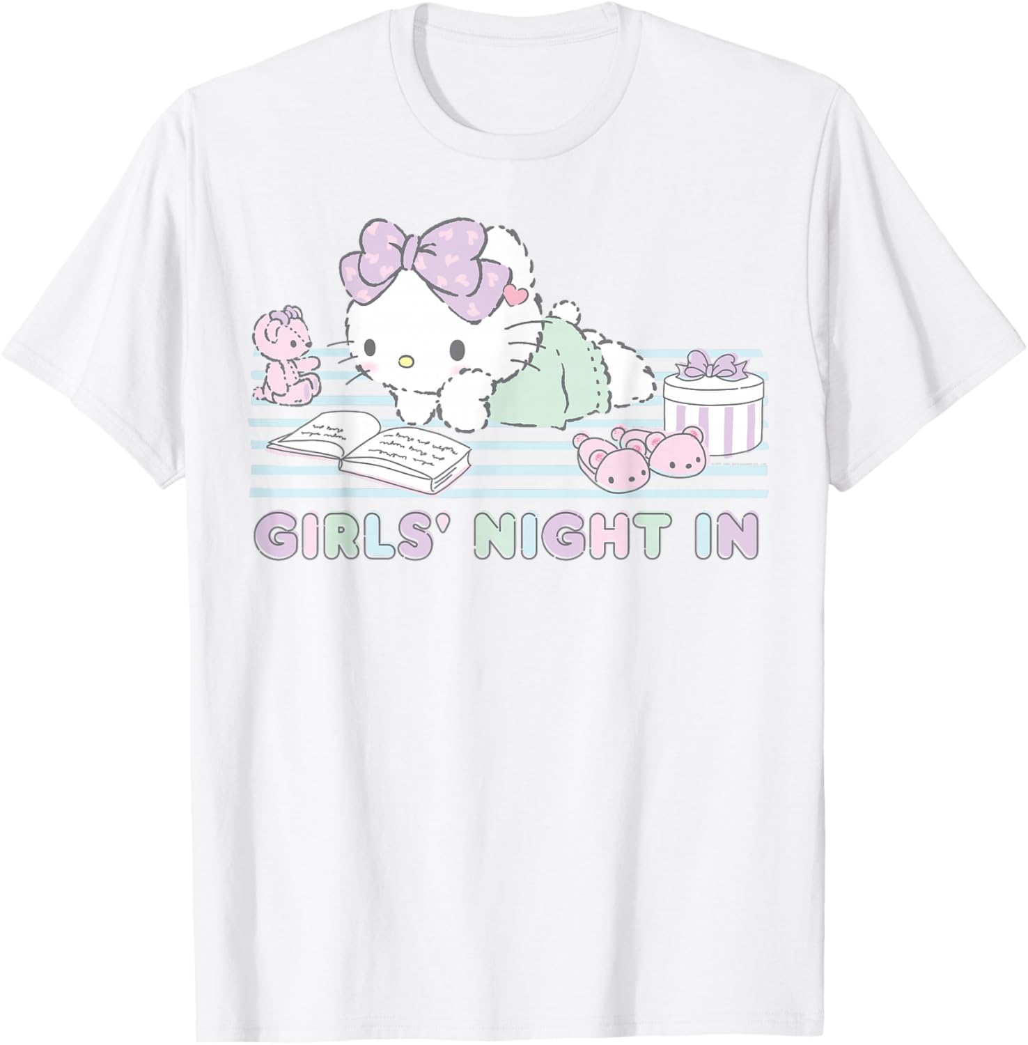 Hello Kitty Girls Night In Reading Short Sleeve T-Shirt for Fun Style - 1