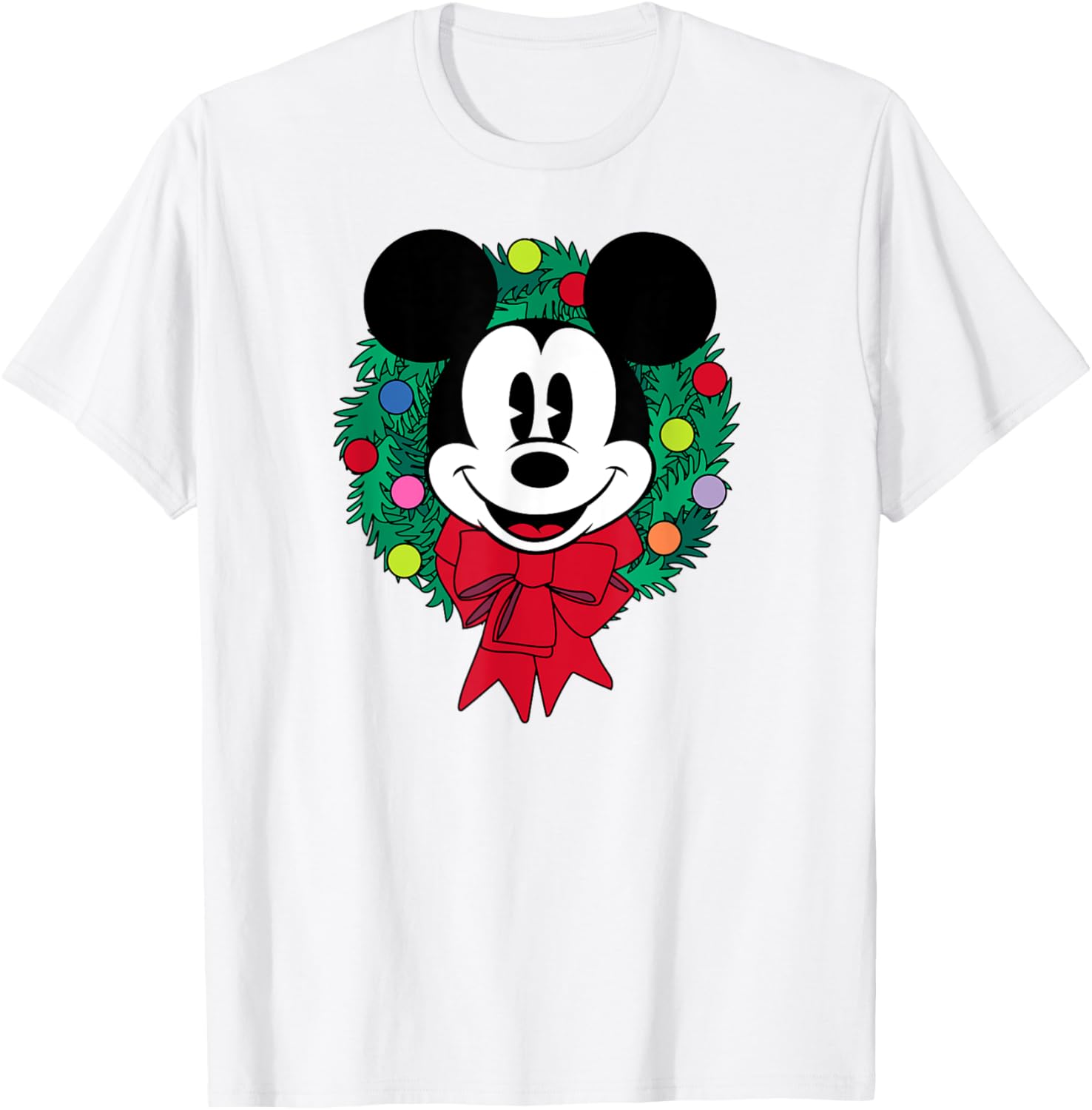 Festive Mickey Mouse Christmas Wreath T-Shirt for Men, Blue Small - 4