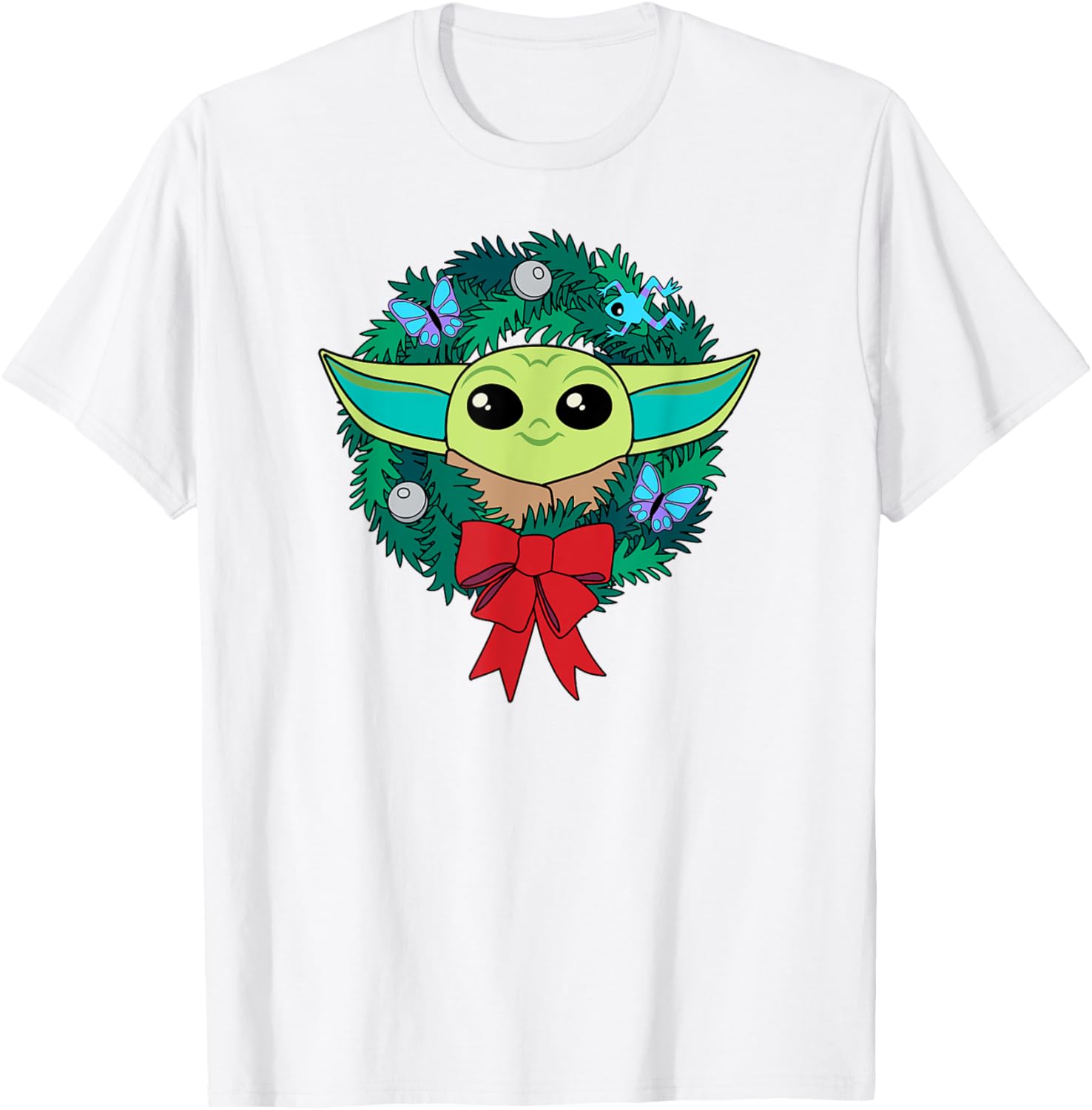 Mandalorian Grogu Holiday Wreath T-Shirt for Festive Fans - 4