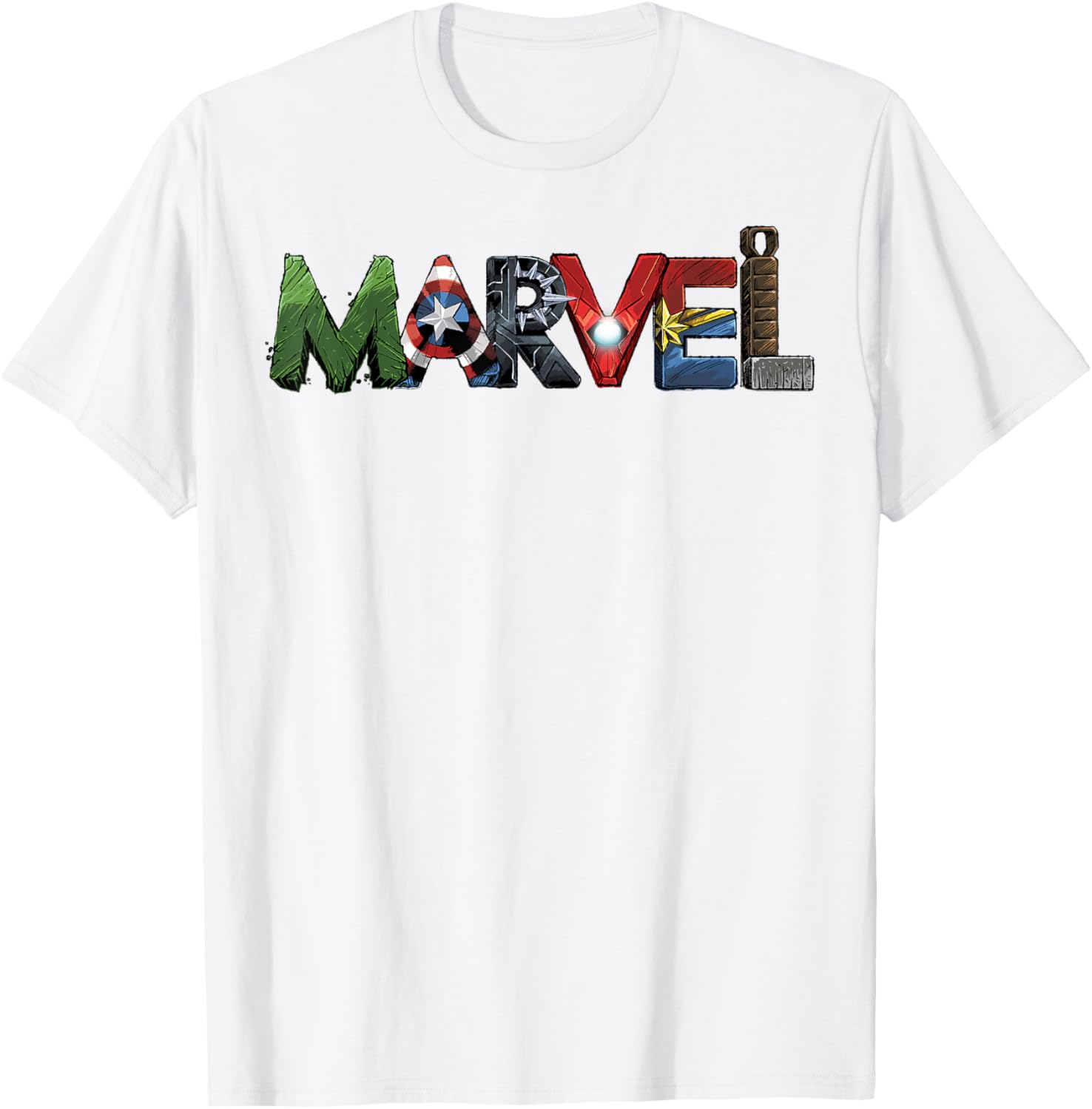 Marvel Avengers Character Text Portrait T-Shirt for Superhero Fans - 1