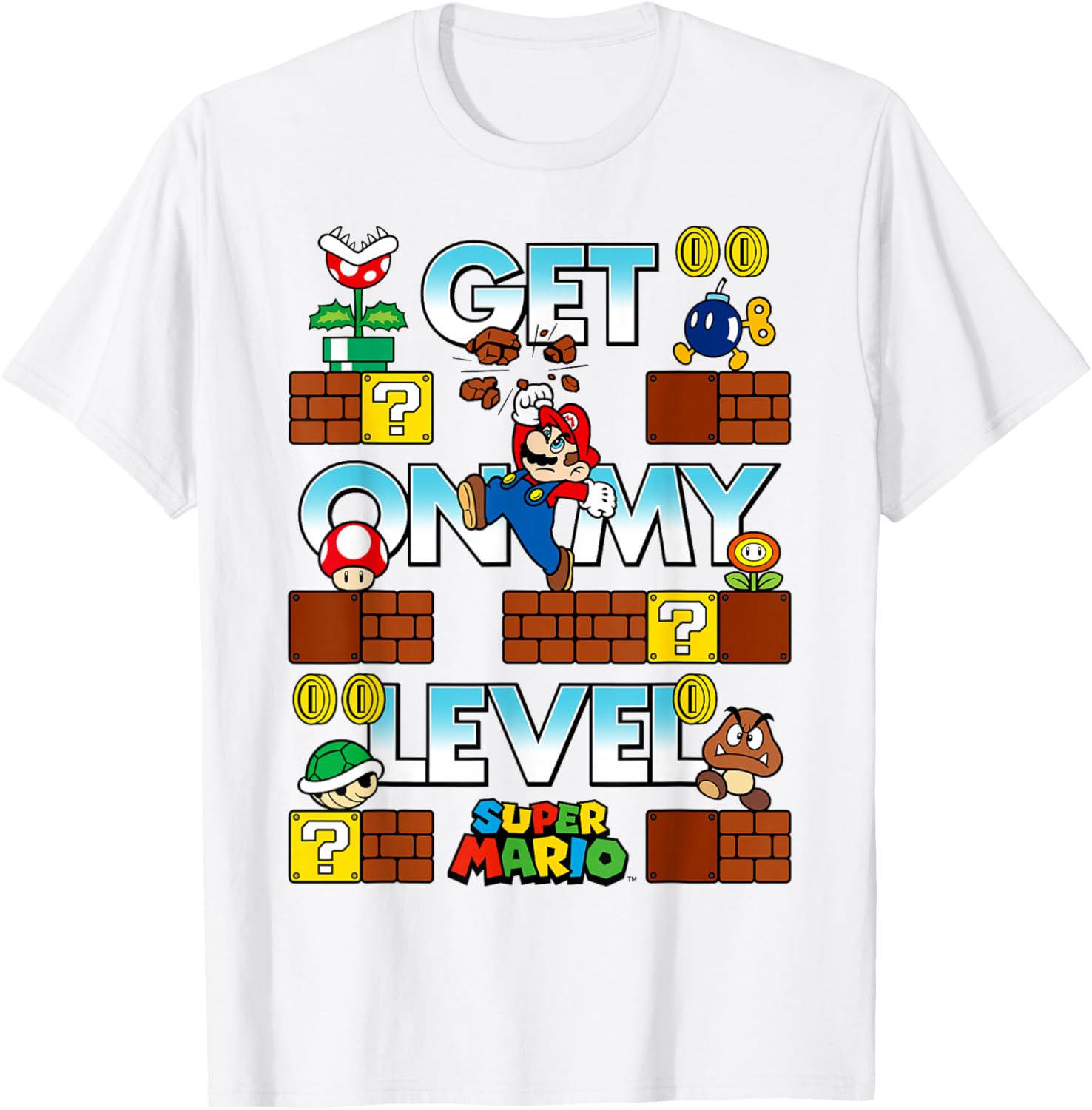 Super Mario Get On My Level Game Play Poster T-Shirt for Gamers - 11