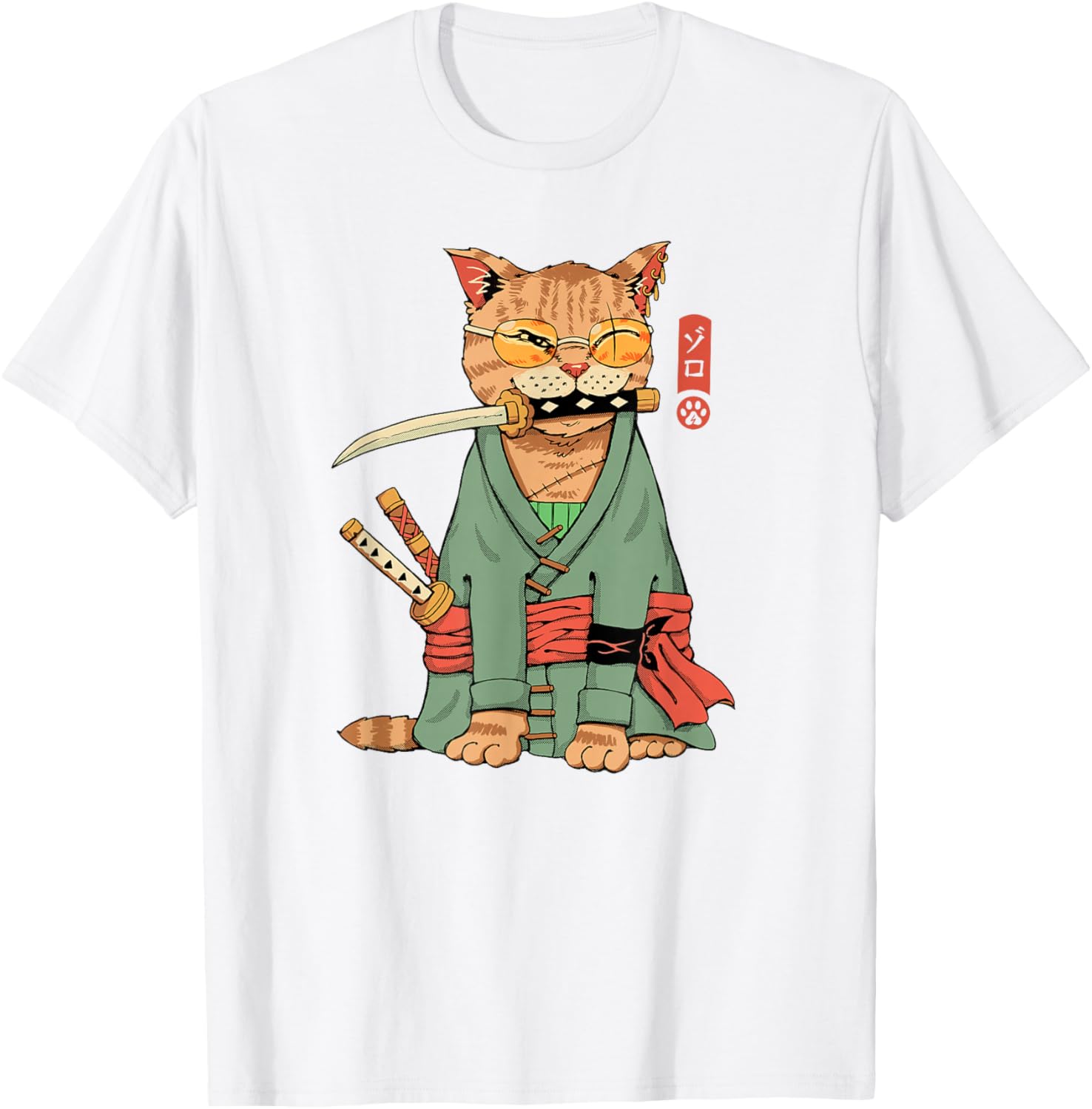 Cool Zoro Cat Warrior T-Shirt for Cat Lovers - Fun Cartoon Design - 3