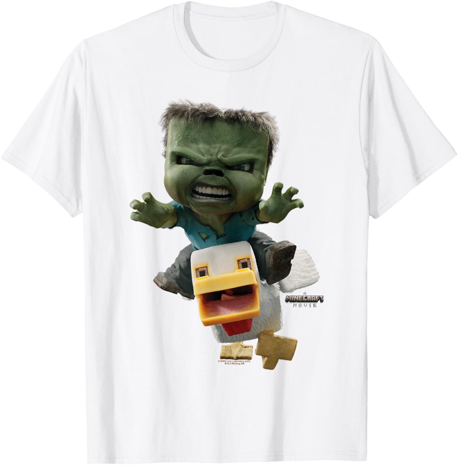 Cool Minecraft Movie Chicken Jockey Baby Zombie Attack T-Shirt for Kids - 20