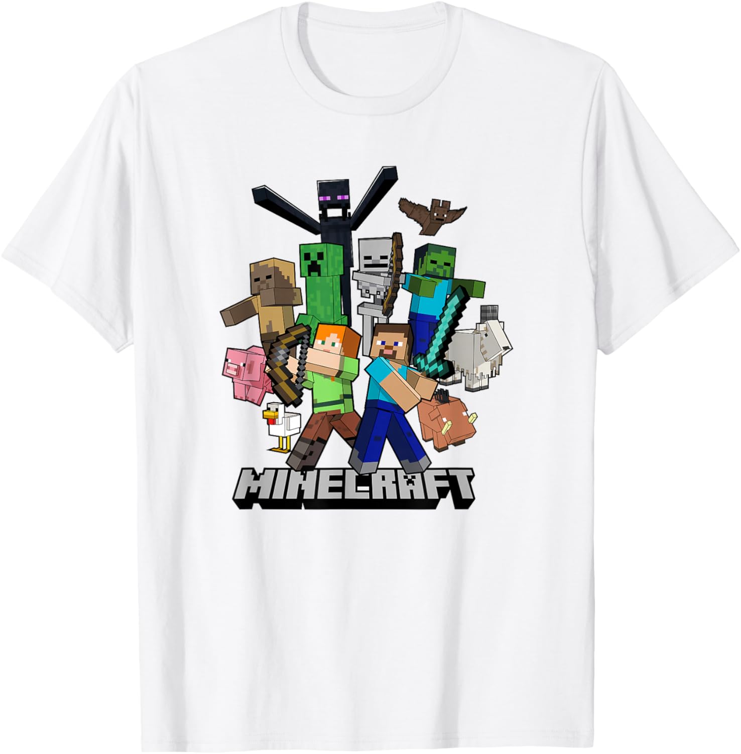 Minecraft Heroes and Enemies Group Shot T-Shirt for Fans and Gamers - 5