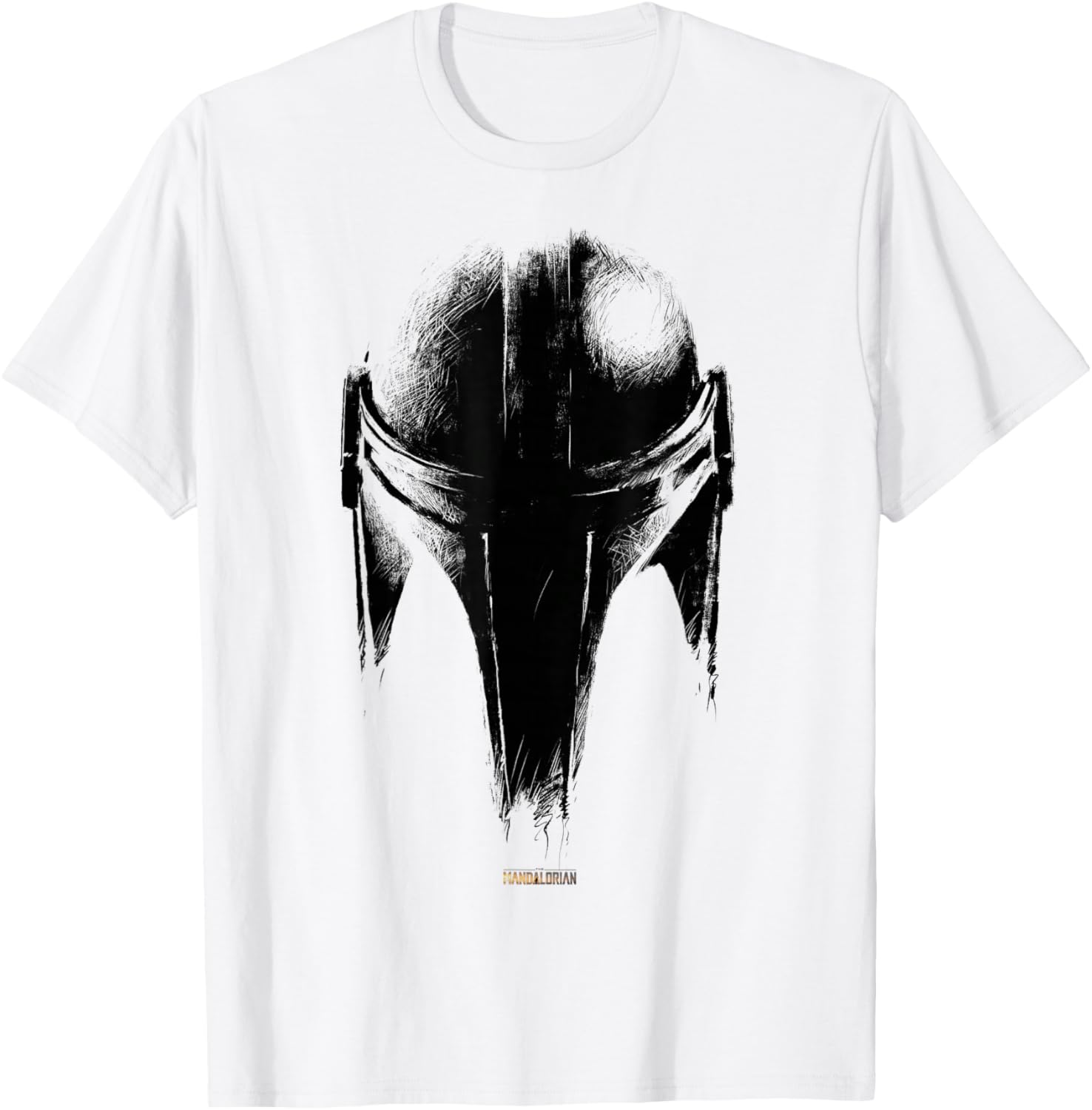 Star Wars The Mandalorian Dark Helmet Sketched T-Shirt for Fans - 2