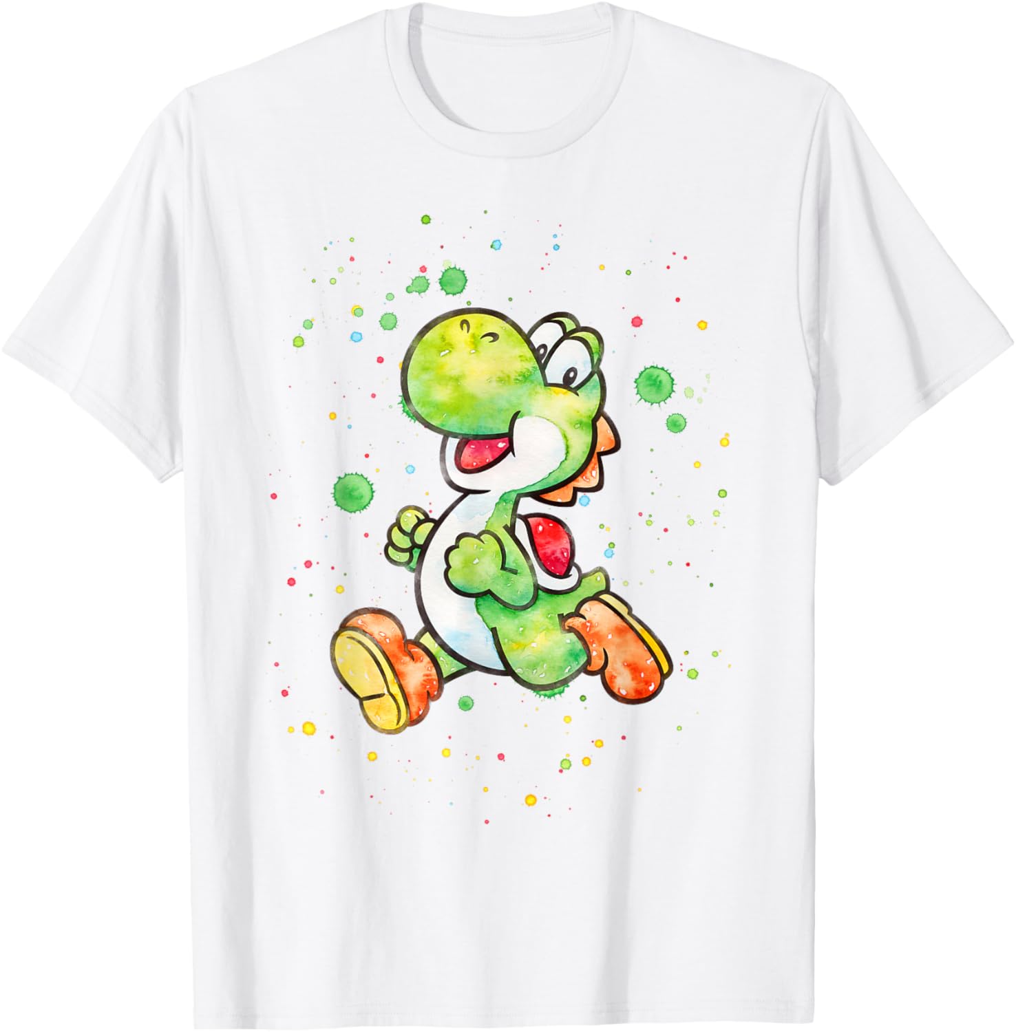 Super Mario Yoshi Watercolor T-Shirt - Fun Splatter Portrait Design - 5