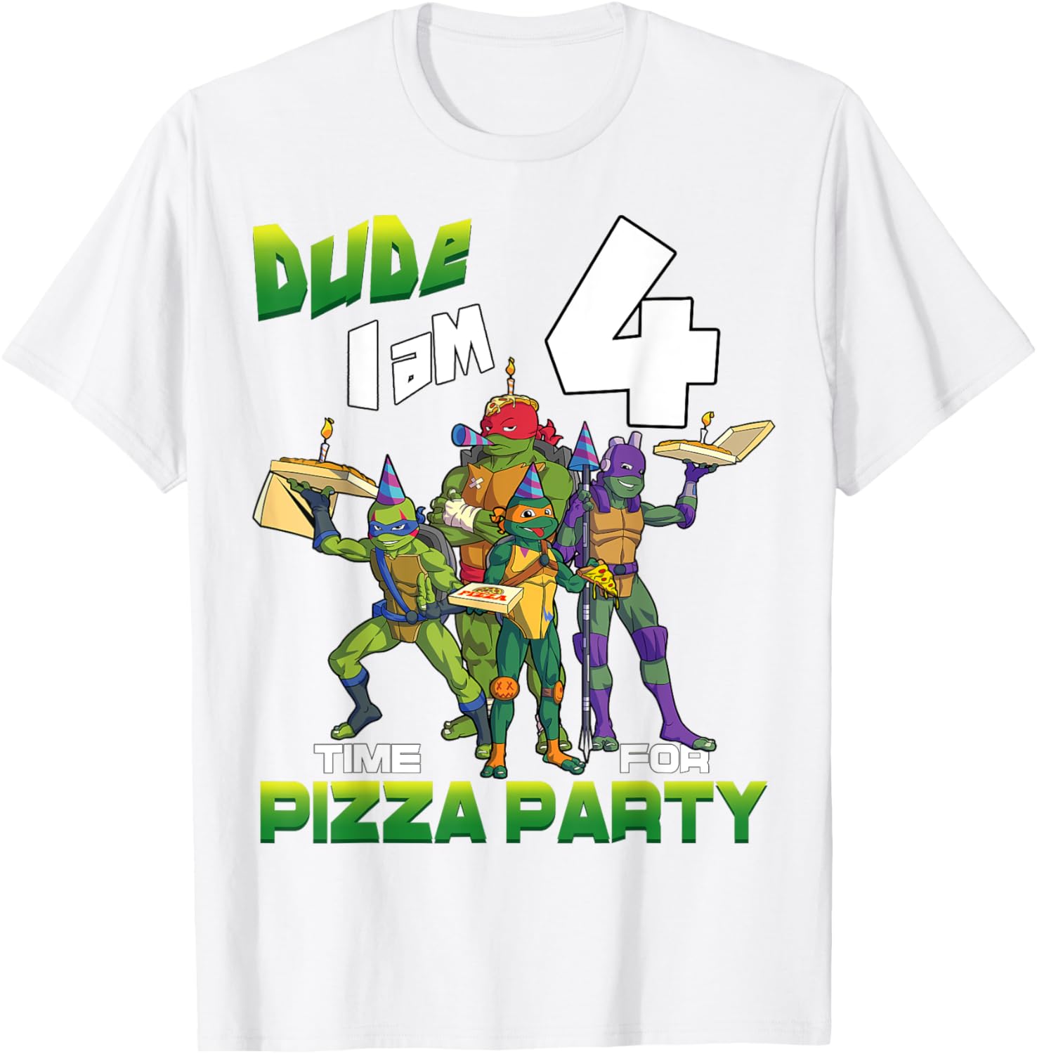 TMNT Dude I Am 4 Years Old Pizza Birthday Party T-Shirt for Kids - 3