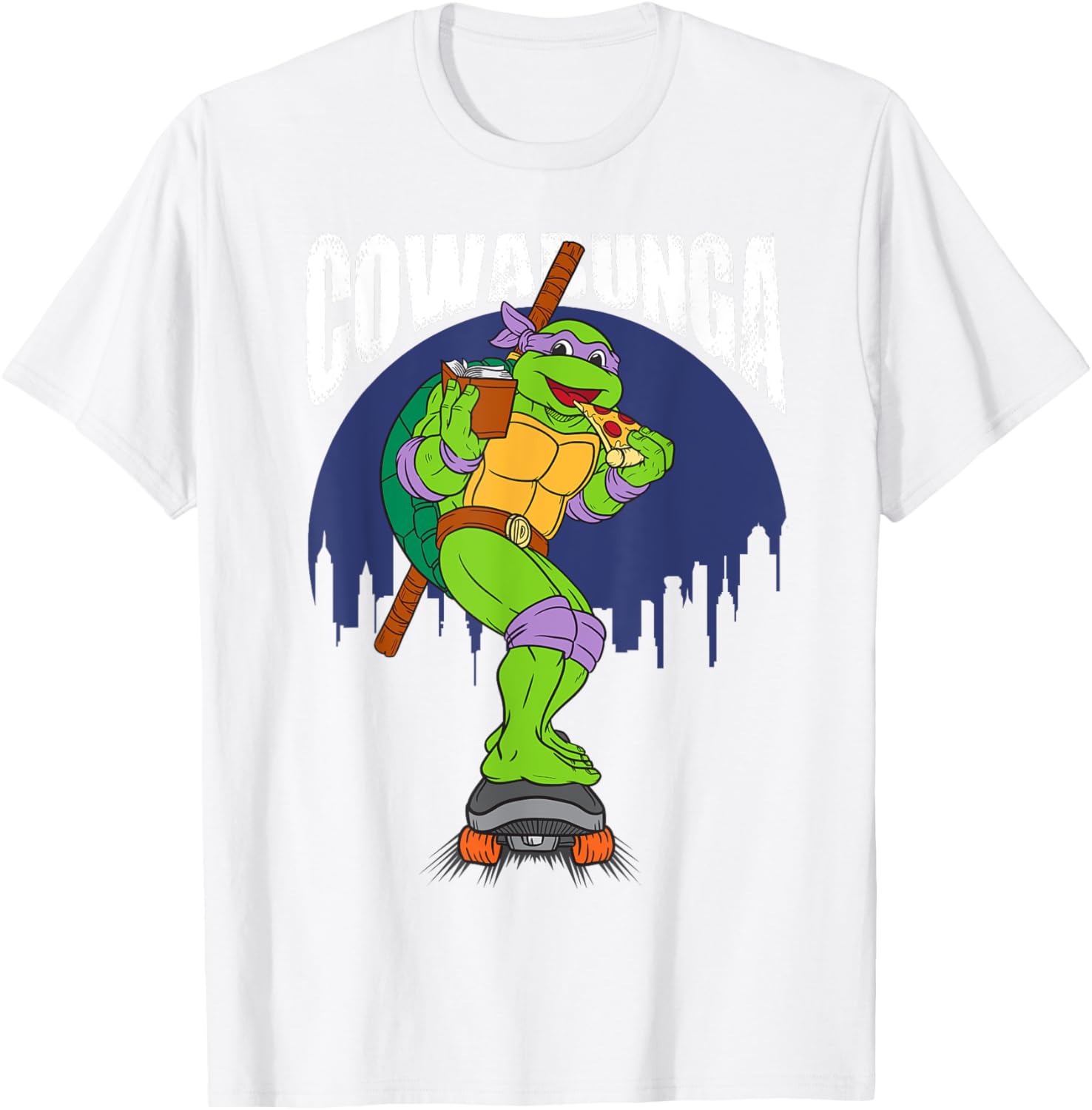 Cowabunga Donatello on Skates Pizza T-Shirt for TMNT Fans - 12