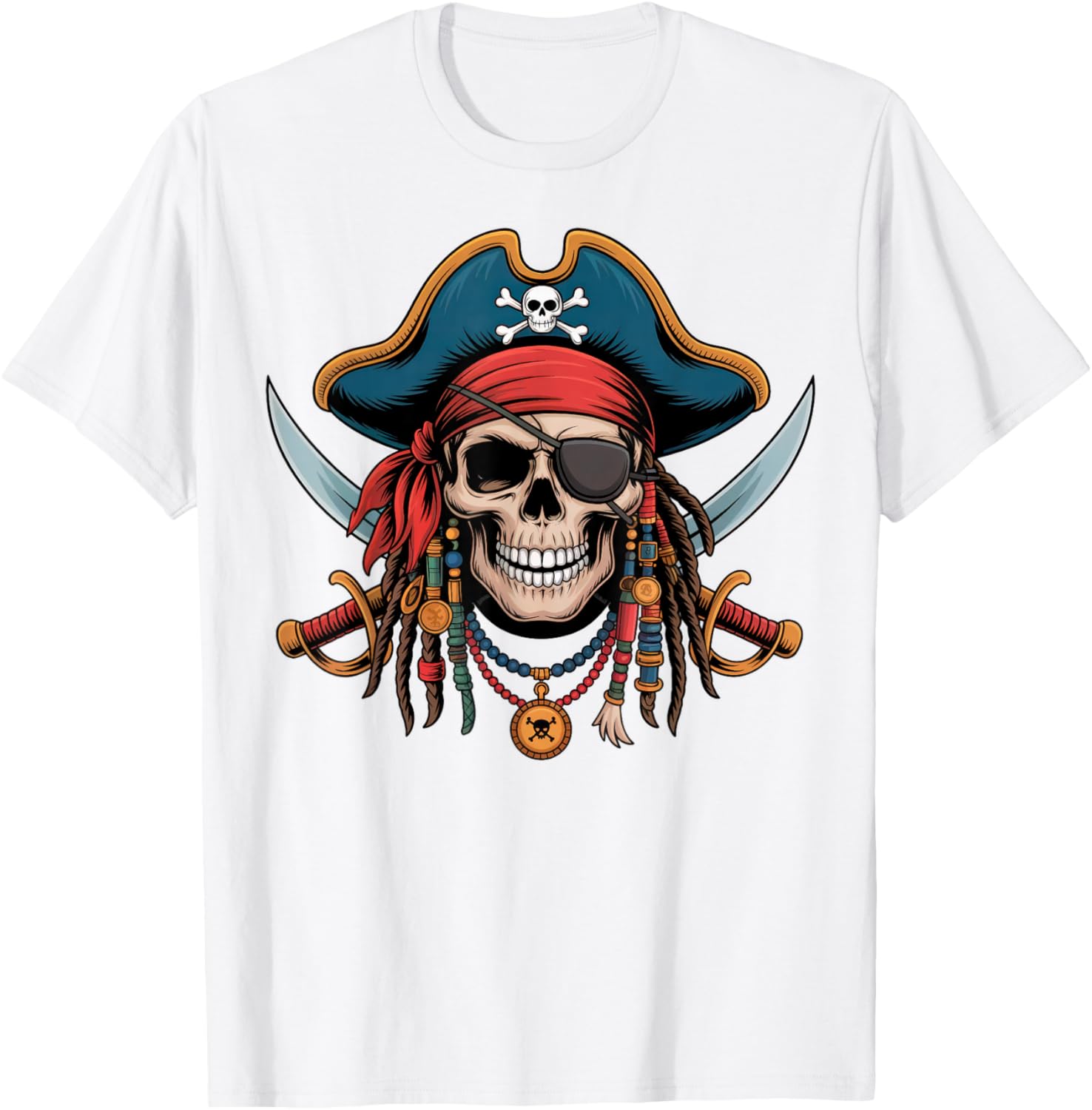 Pirate Skull and Crossbones Skeleton Halloween T-Shirt for Men and Boys - 2