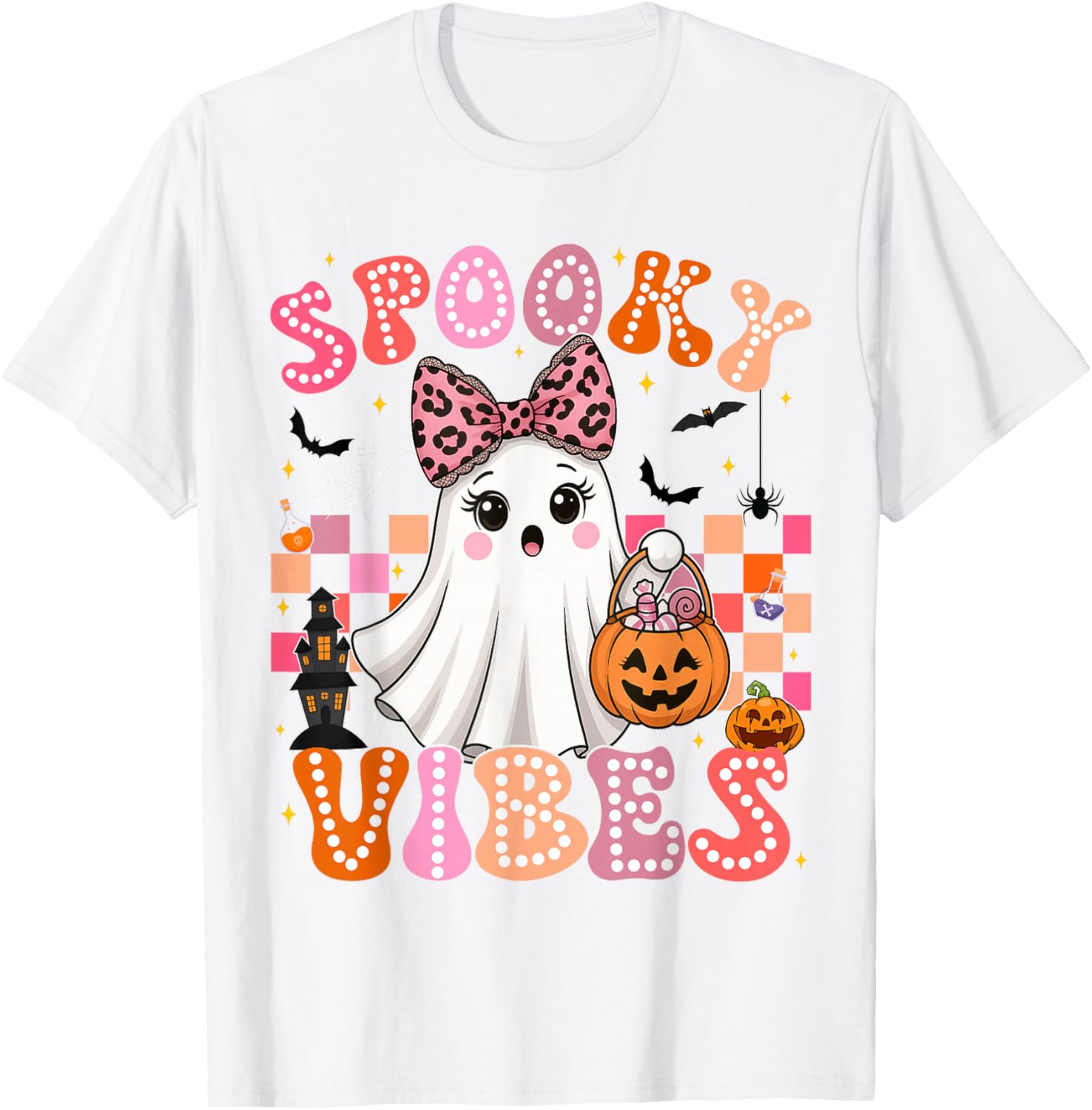 Groovy Spooky Vibes Cute Ghost Halloween T-Shirt for Girls - 8