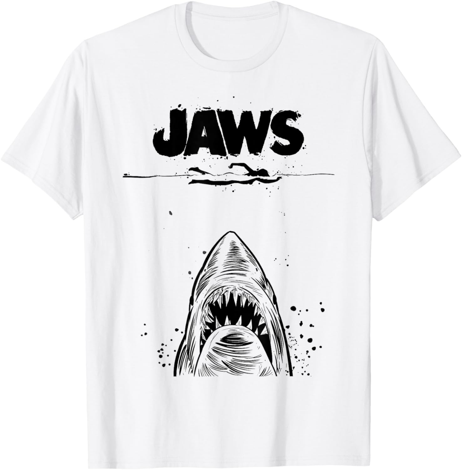 Jaws 50th Anniversary Black and White Sketch 2-Sided T-Shirt - 19