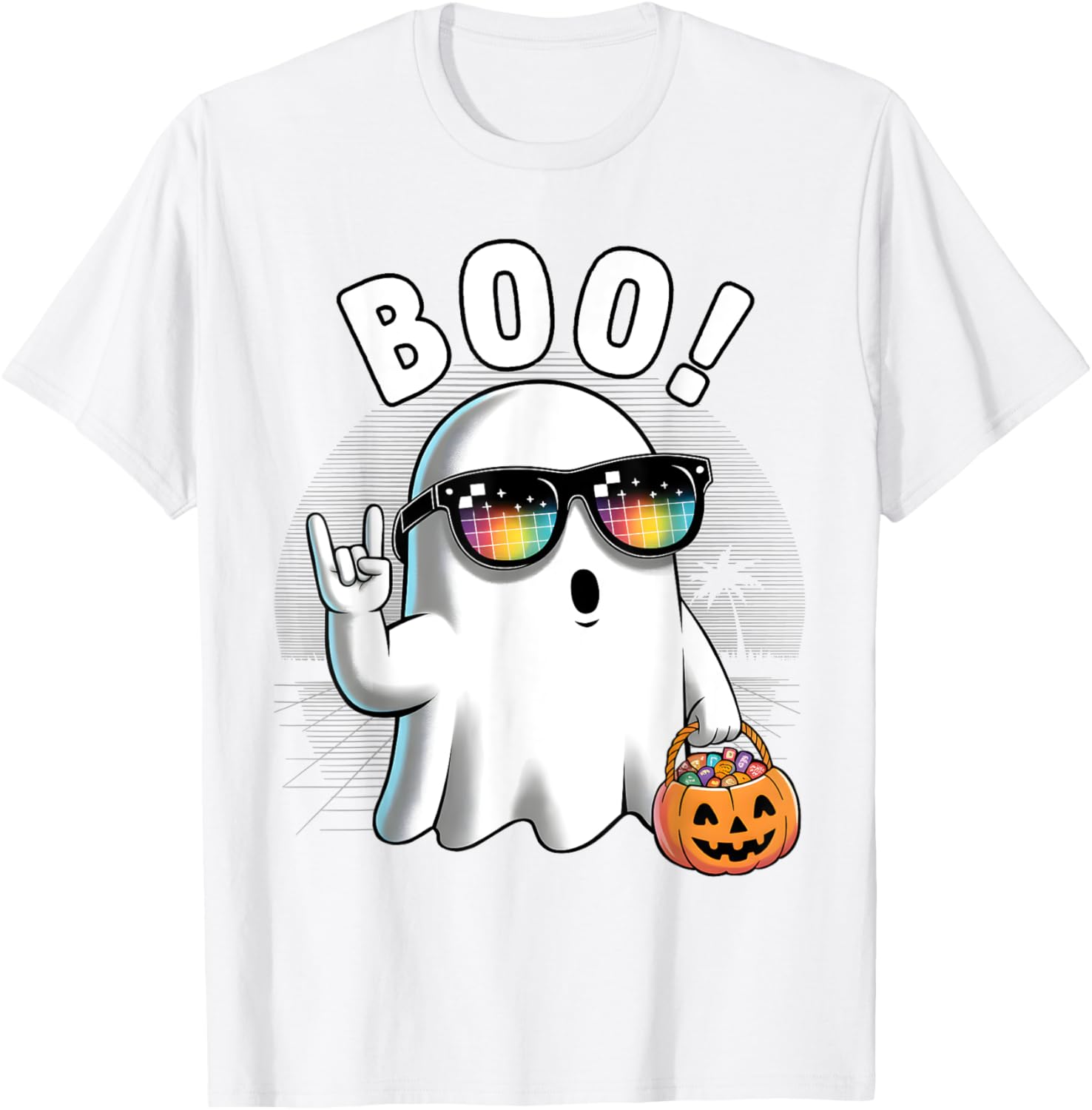 Rock Ghost Retro Halloween Pumpkin T-Shirt for Fun Spooky Style - 14