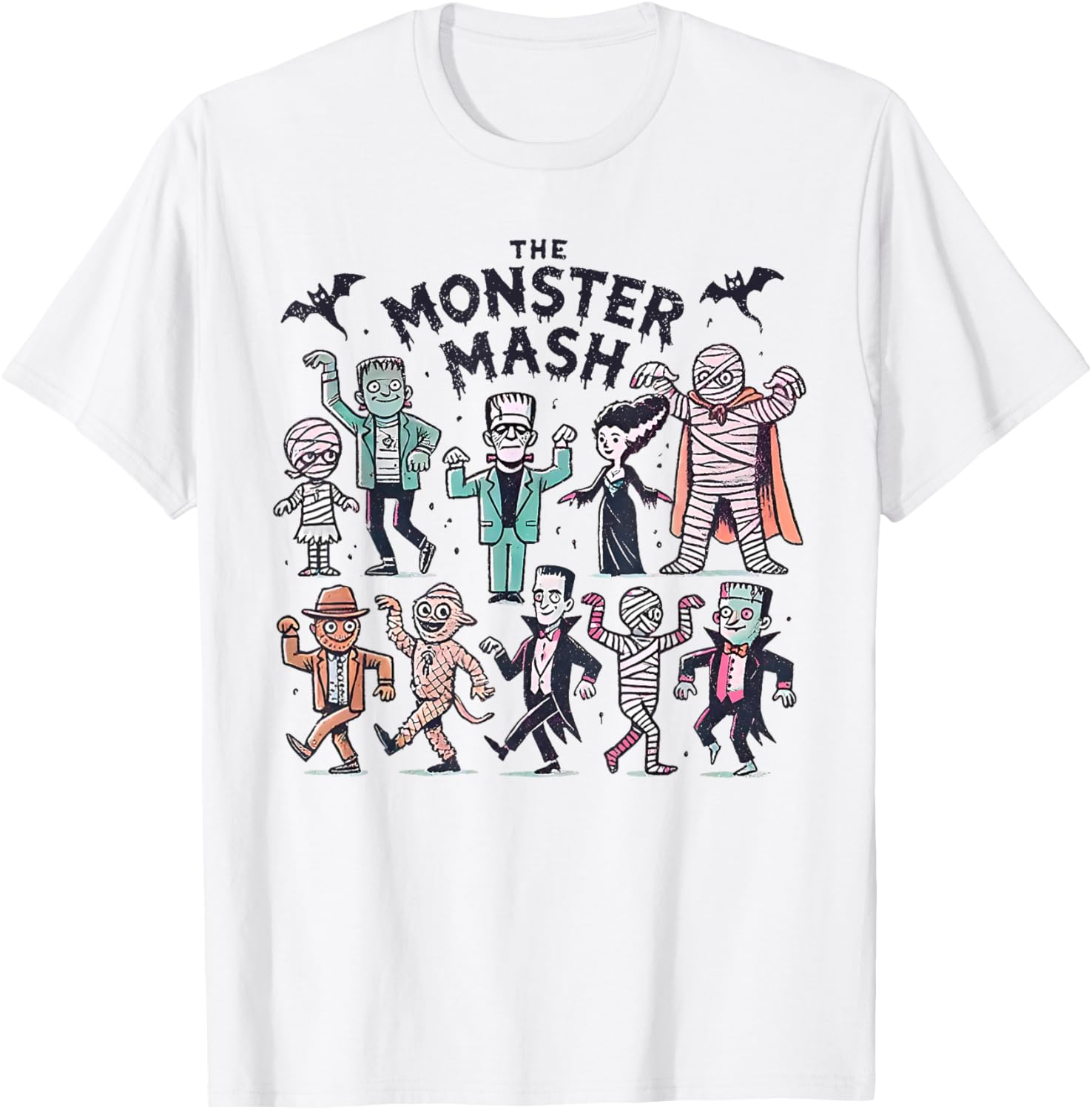 Monster Mash Halloween T-Shirt with Mummy Witch and Vampire Design - 9