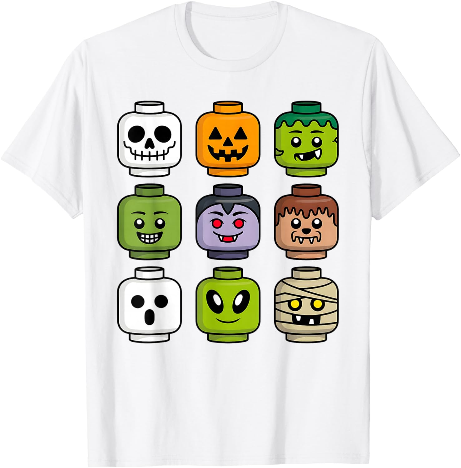 Halloween Building Brick T-Shirt for Boys with Pumpkin Ghost and Zombie Design - 5