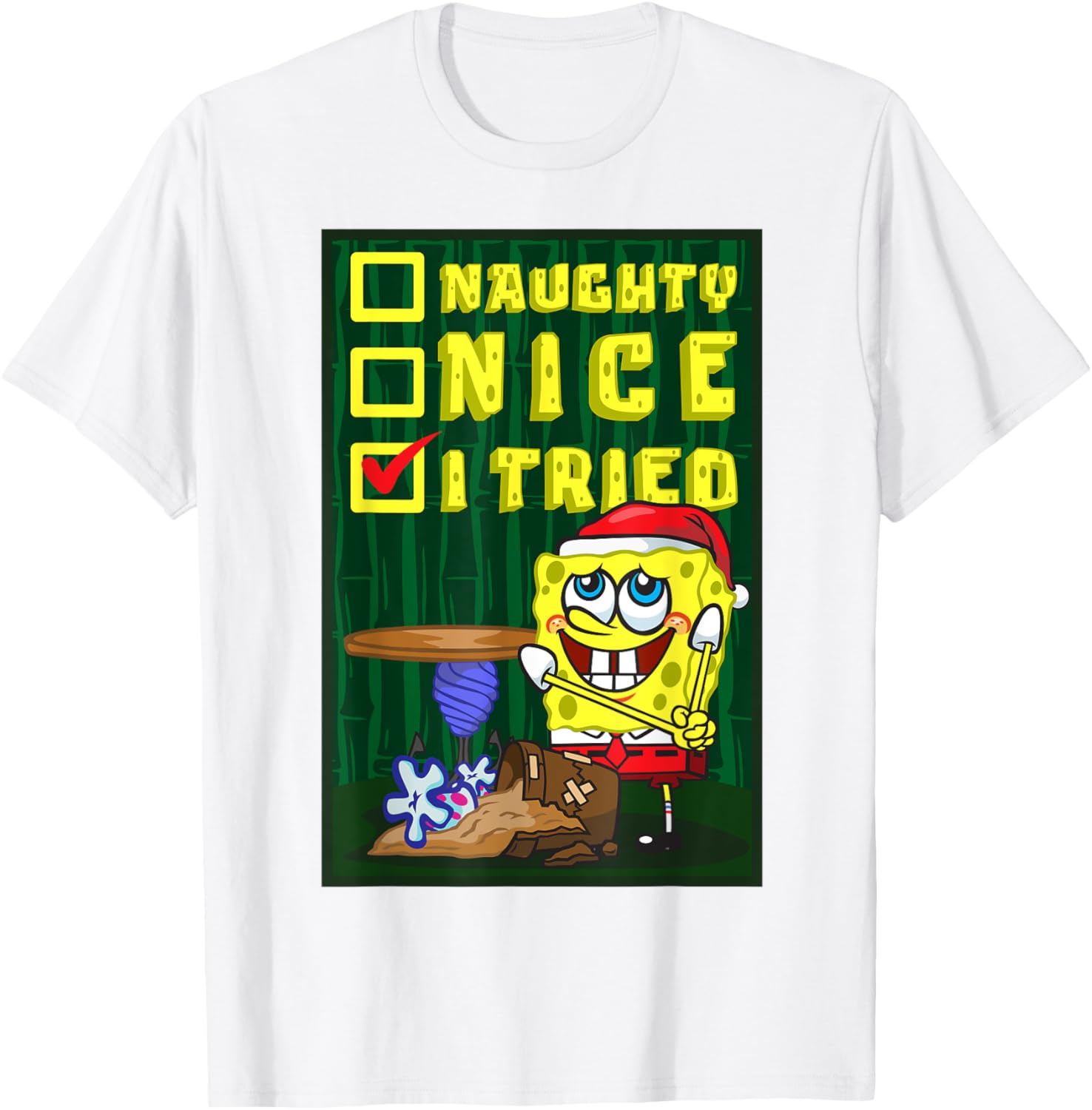 Mademark SpongeBob Christmas Santa's List Nice T-Shirt for Fun Holiday Wear - 2