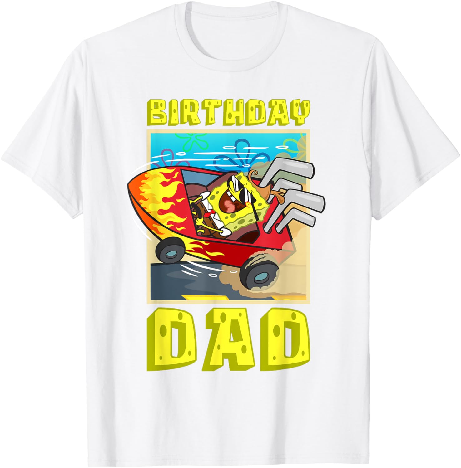 SpongeBob Birthday Dad Driving Super Car T-Shirt for Father's Day Fun - 11