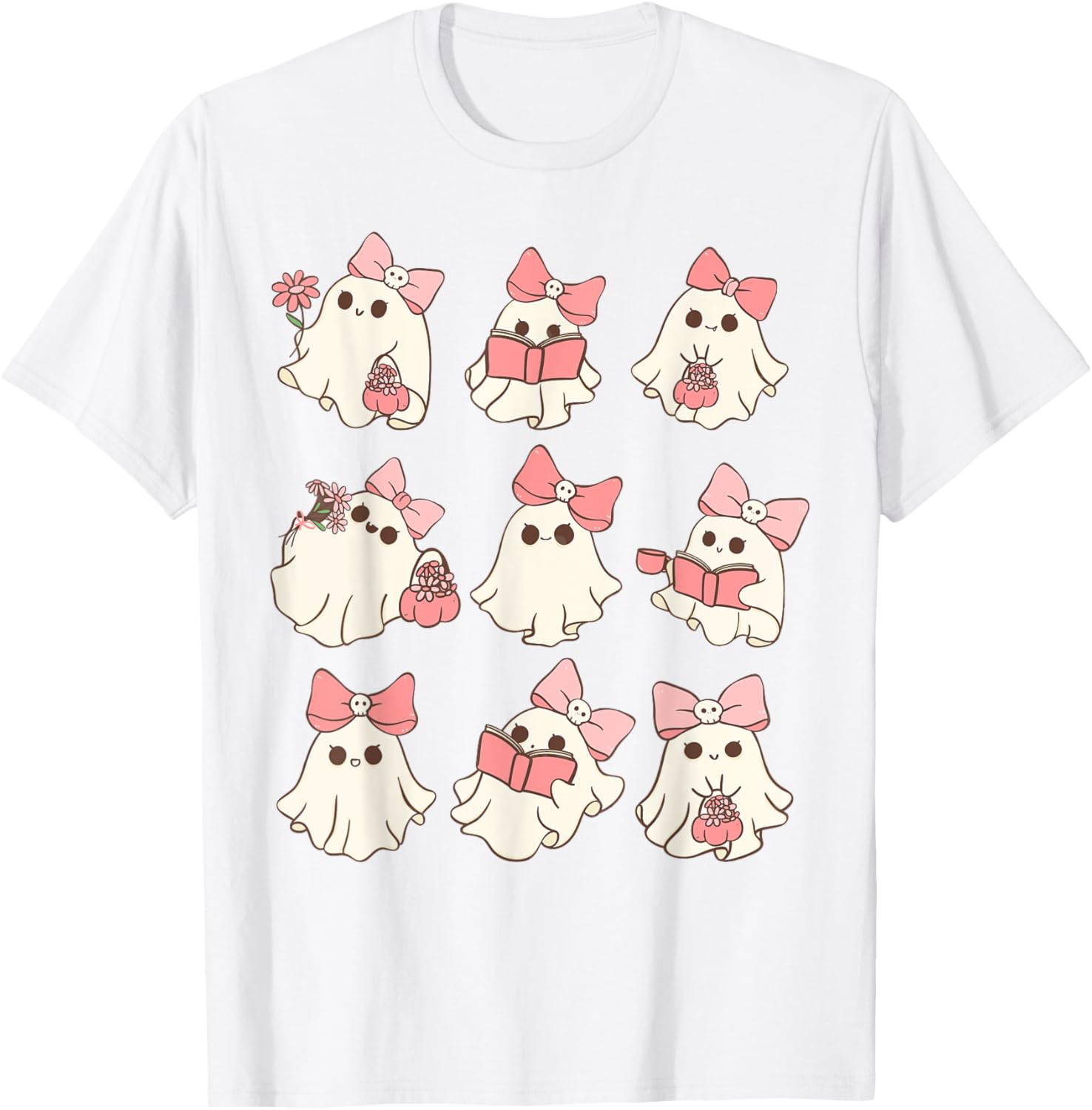 Pink Coquette Bow Ghost T-Shirt for Cute Halloween Spooky Season Fun - 16