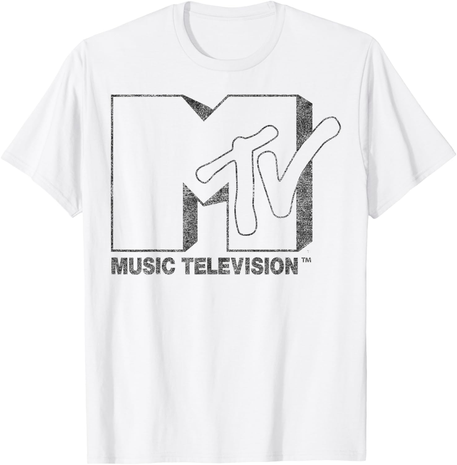 MTV Distressed Vintage Black and White Logo Graphic T-Shirt for Trendy Style - 6