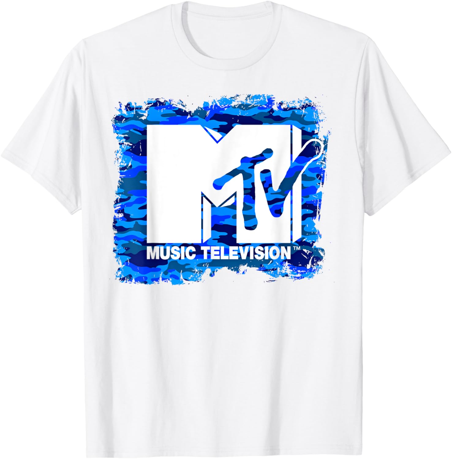 Mademark x MTV Fun Blue Camo Logo T-Shirt for Trendy Style - 7
