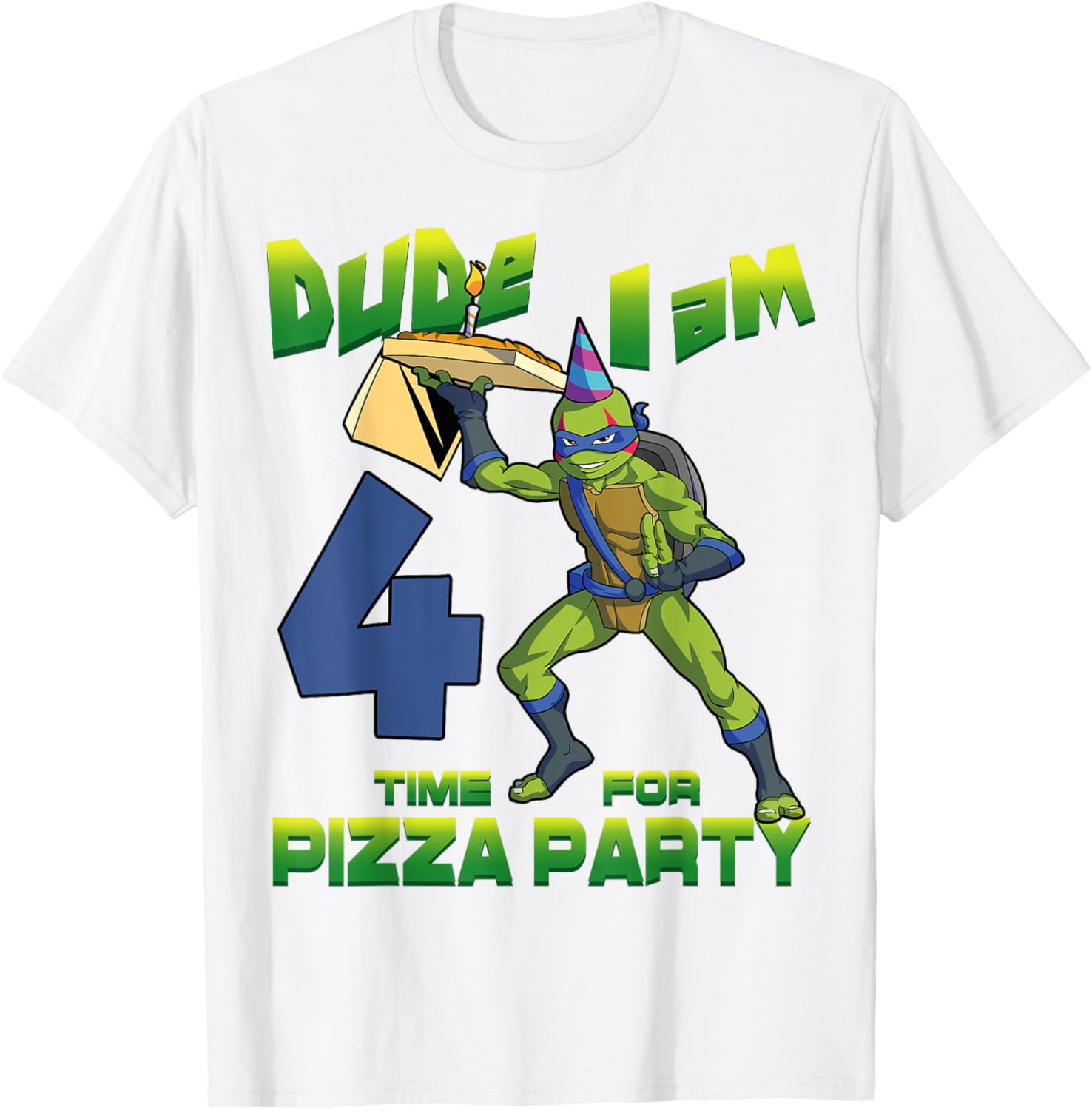 TMNT Leo Pizza Birthday Party T-Shirt for 4 Year Olds - Fun Design - 3