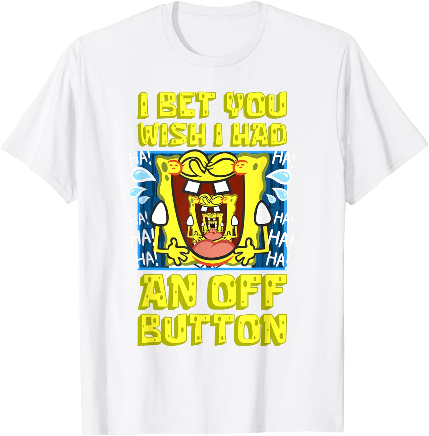 Funny SpongeBob Laughing T-Shirt with OFF Button Design for Fans - 5