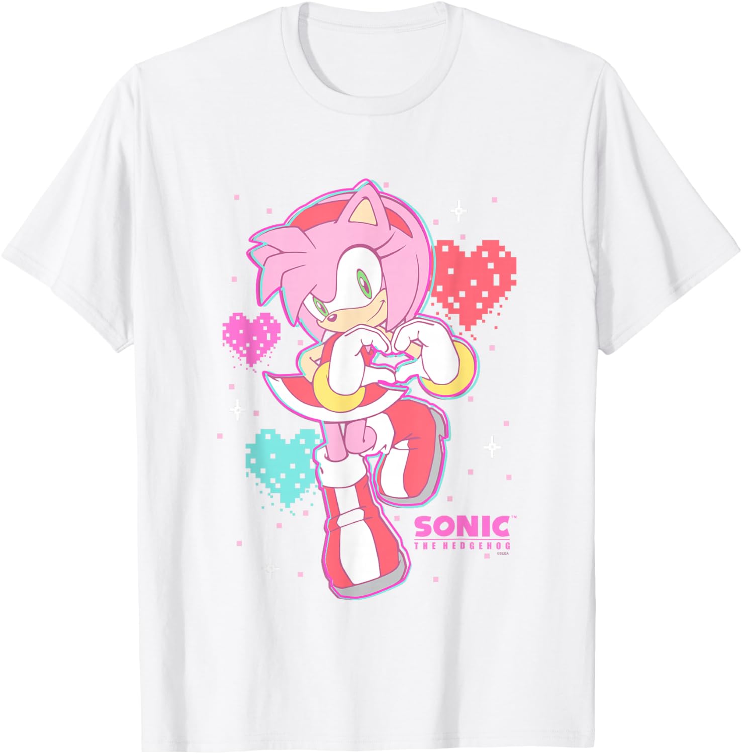 Cute Amy Rose Sonic The Hedgehog Valentine's Day Retro Logo T-Shirt - 10