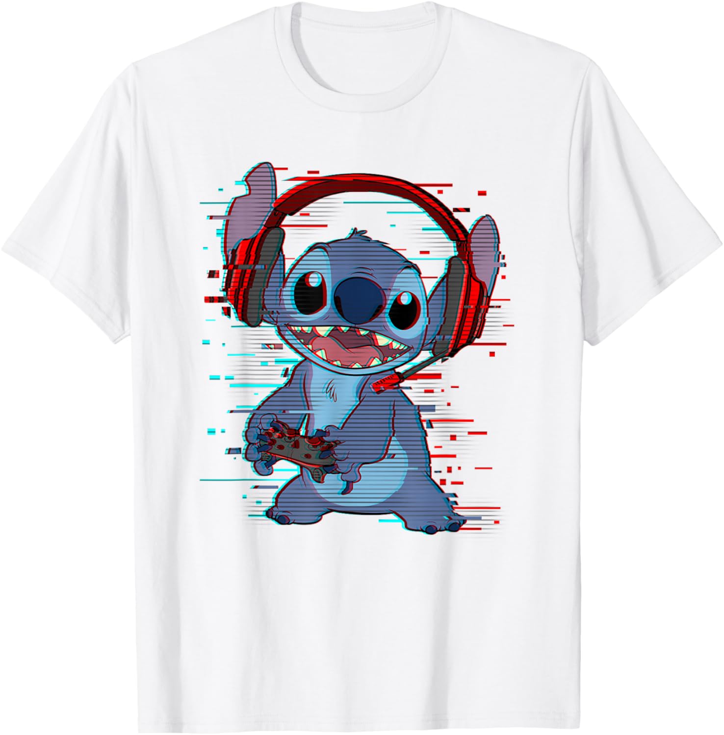 Disney Lilo and Stitch Gamer Glitch Headset and Controller T-Shirt - 1