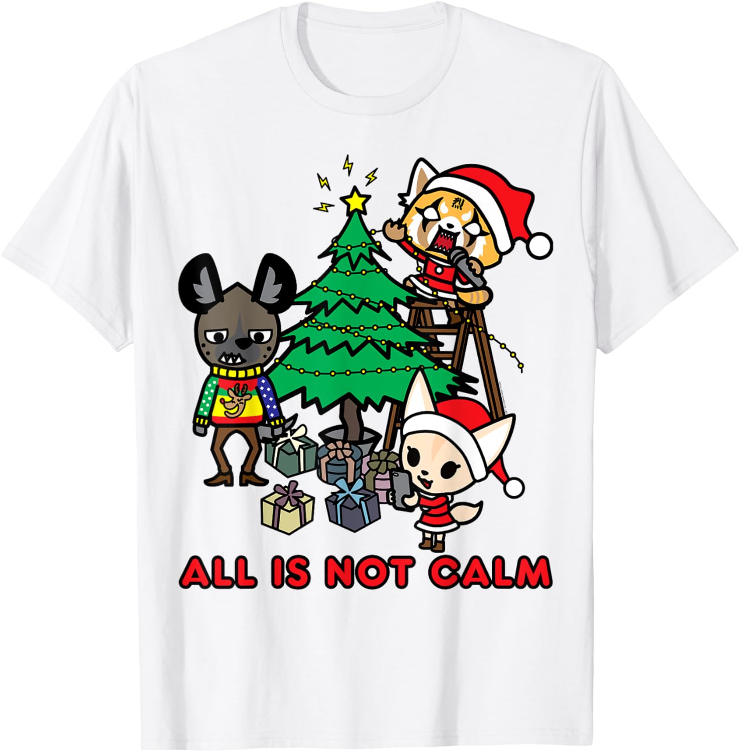 Aggretsuko Christmas T-Shirt All Is Not Calm Fun Holiday Apparel - 6