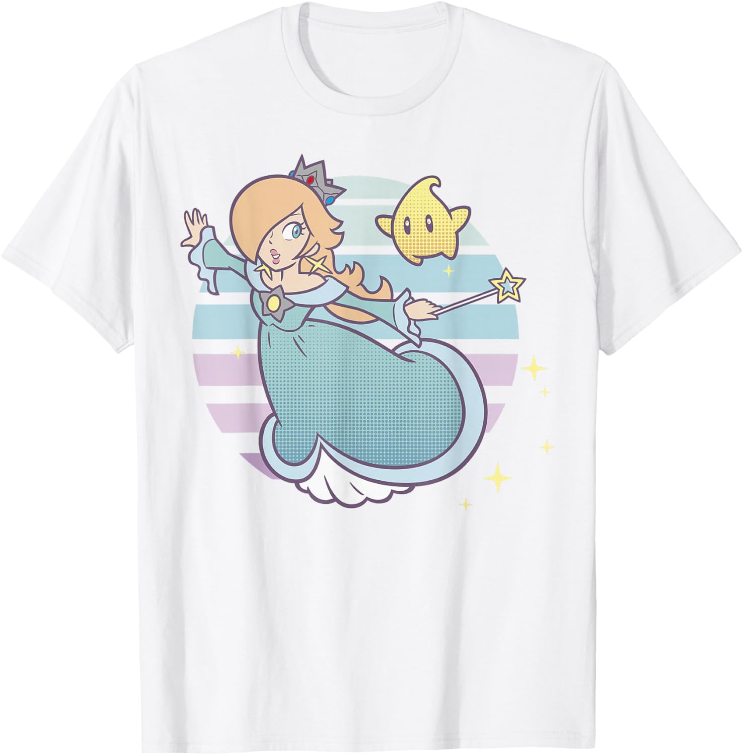 Super Mario Rosalina and Luma Striped Background T-Shirt for Fans - 3