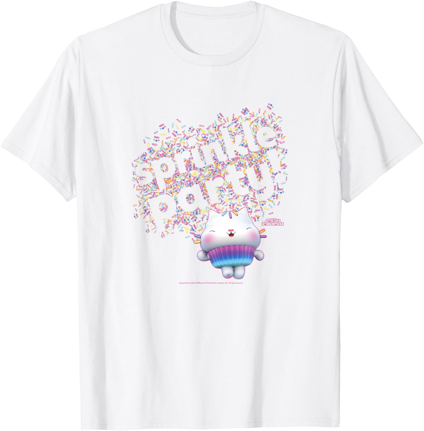 Gabby's Dollhouse Cakey Cat Sprinkle Party T-Shirt for Kids Fun Wear - 3