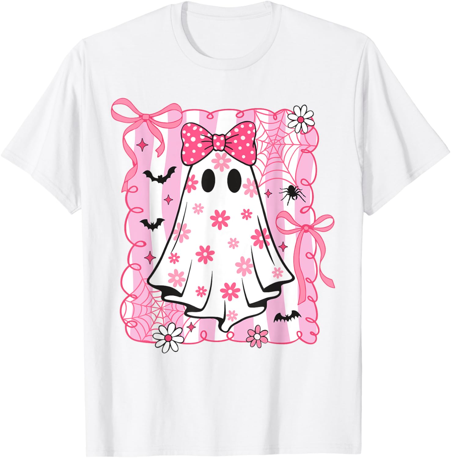 Spooky Vibes Pink Ghost T-Shirt for Women and Kids - Perfect Halloween Style - 19