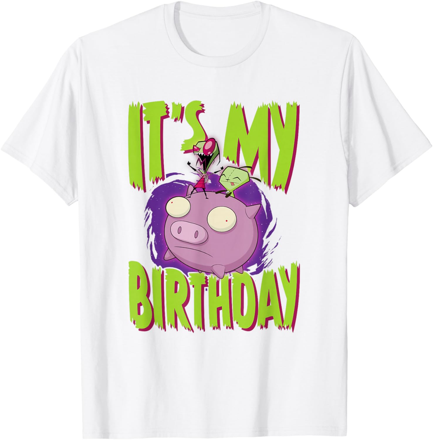 Invader Zim Birthday T-Shirt with Zim Gir Riding Pig Fun Design - 5