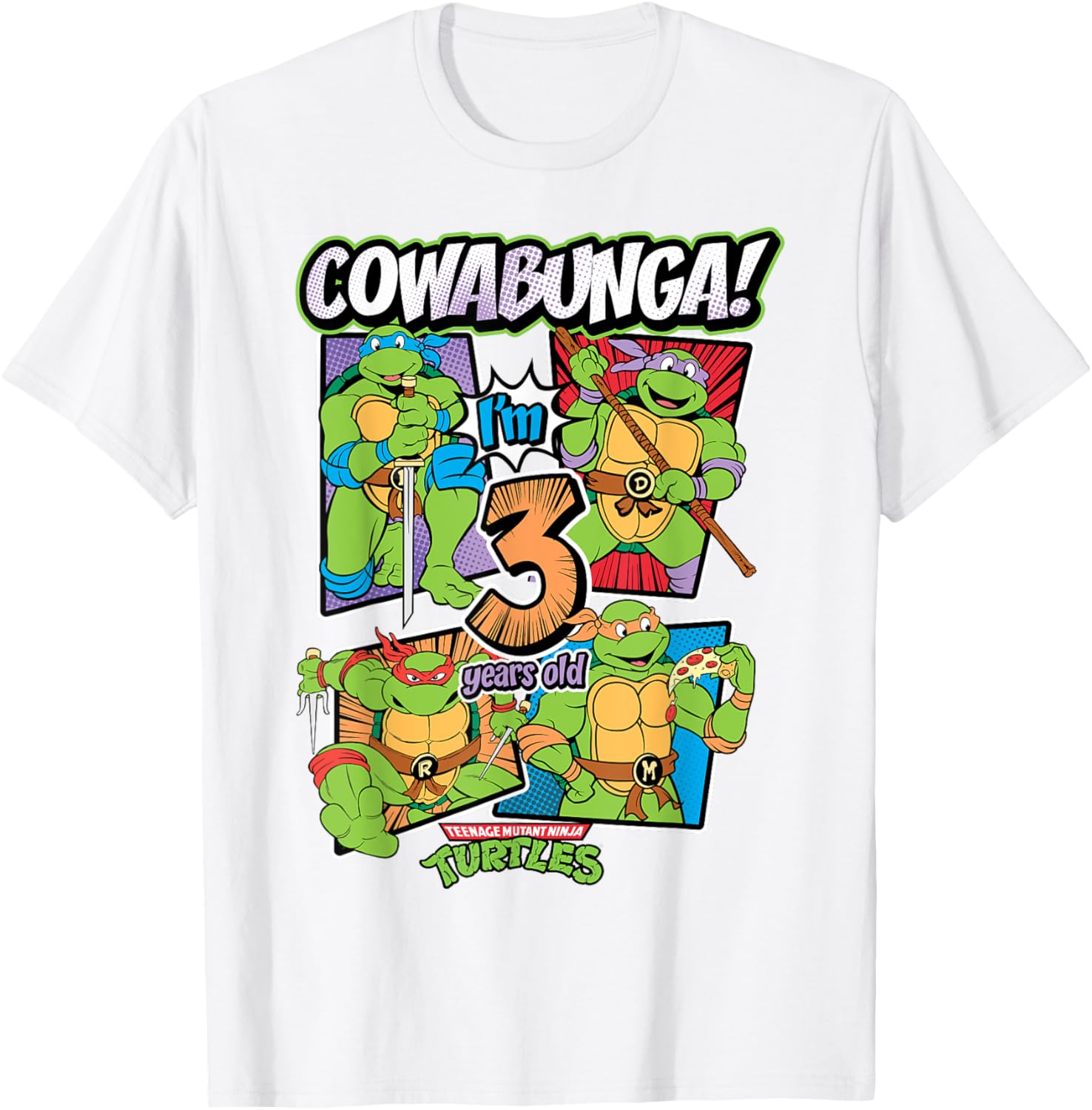 Cowabunga I'm 3 Years Old TMNT T-Shirt for Kids Fun Birthday Apparel - 1