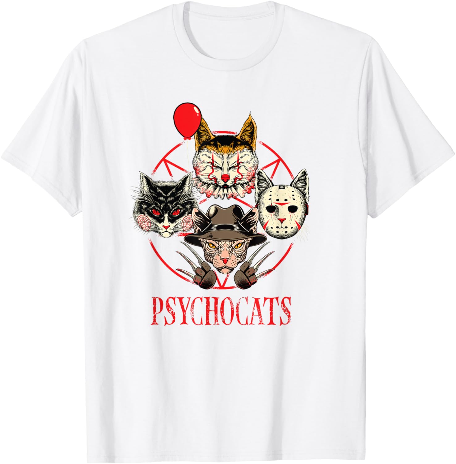 Gothic Slasher Cat Lover T-Shirt for Halloween Horror Movie Fans - 2