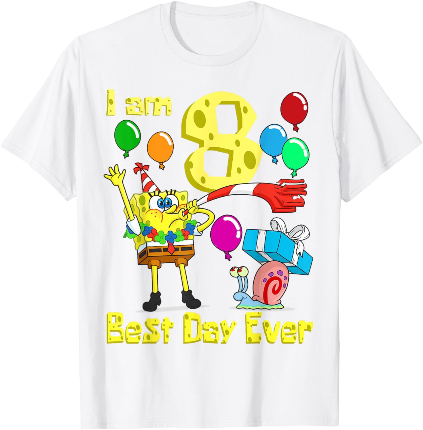 Mademark SpongeBob I Am 8 Years Old Birthday Party T-Shirt for Kids - 3