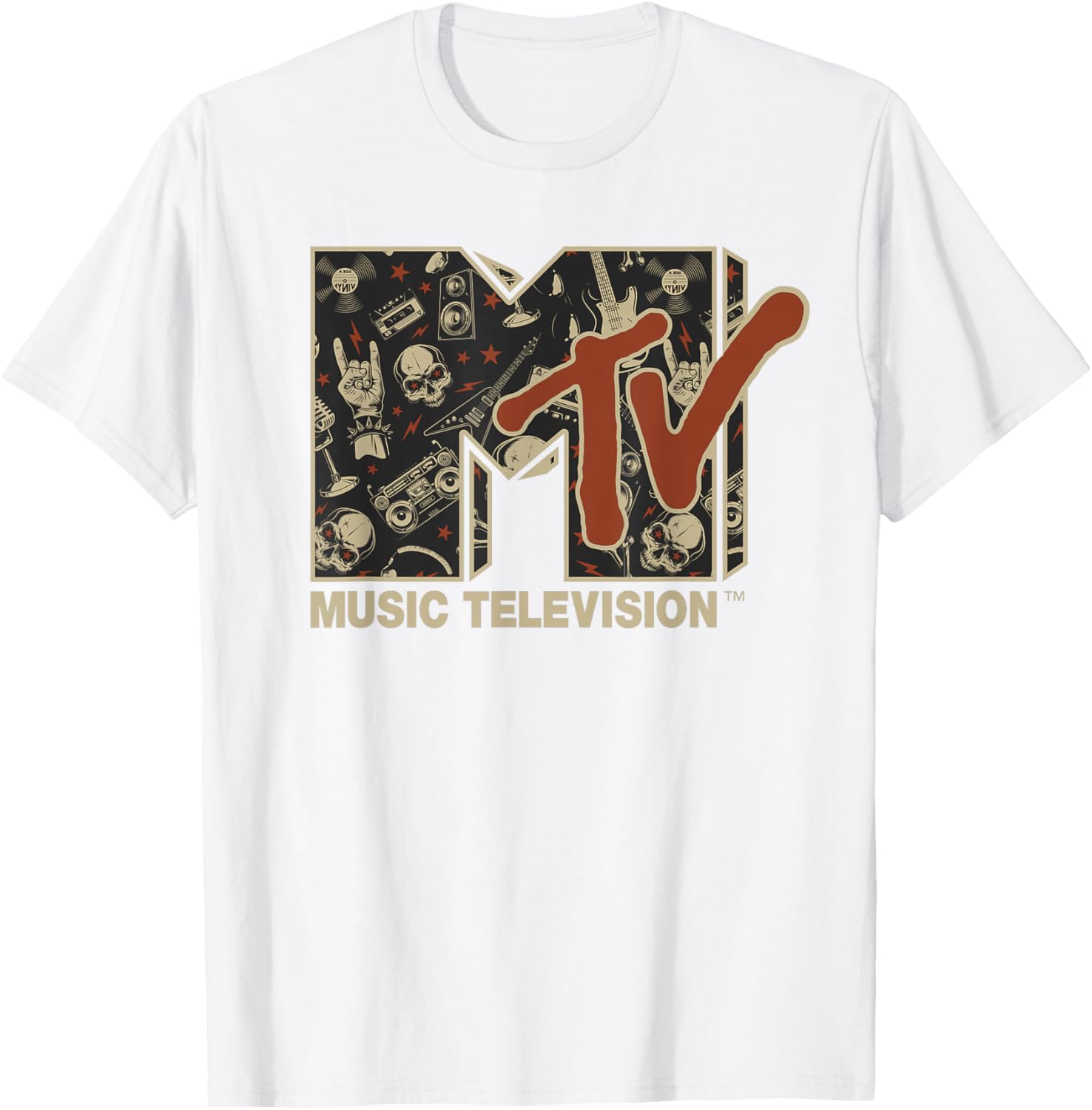 Mademark x MTV Vintage Rock n Roll Skull Guitar T-Shirt for Metal Fans - 6