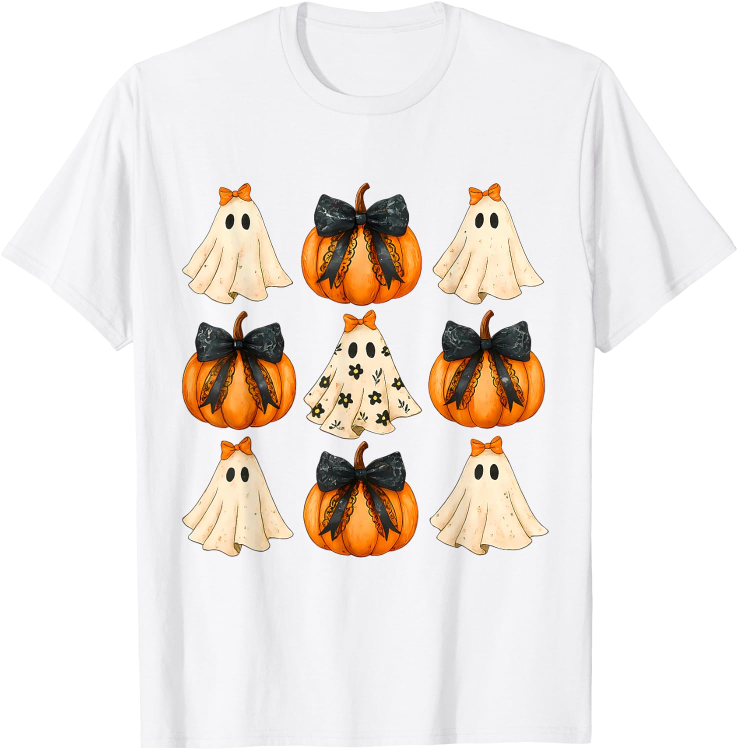 Cute Halloween Bow Pumpkin Ghost T-Shirt for Women and Girls - 6