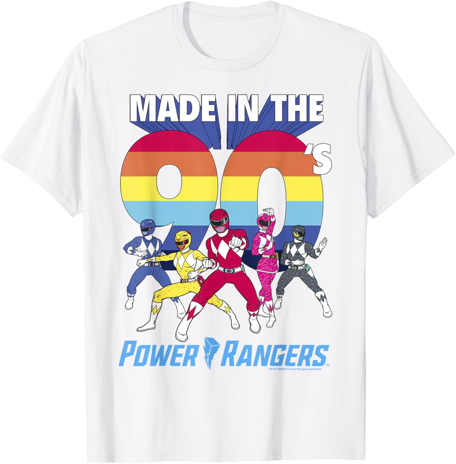90's Power Rangers Retro Rainbow Stripe Logo T-Shirt for Fans - 7