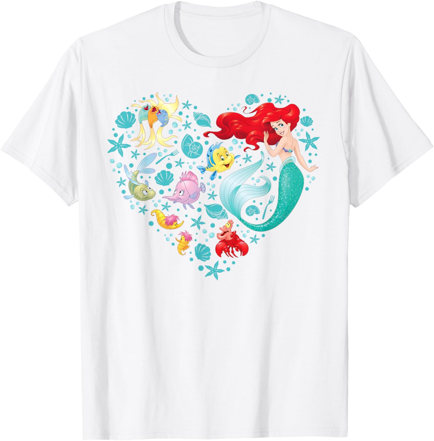 Disney Princess Ariel Flounder Sebastian Heart T-Shirt for Kids and Adults - 7