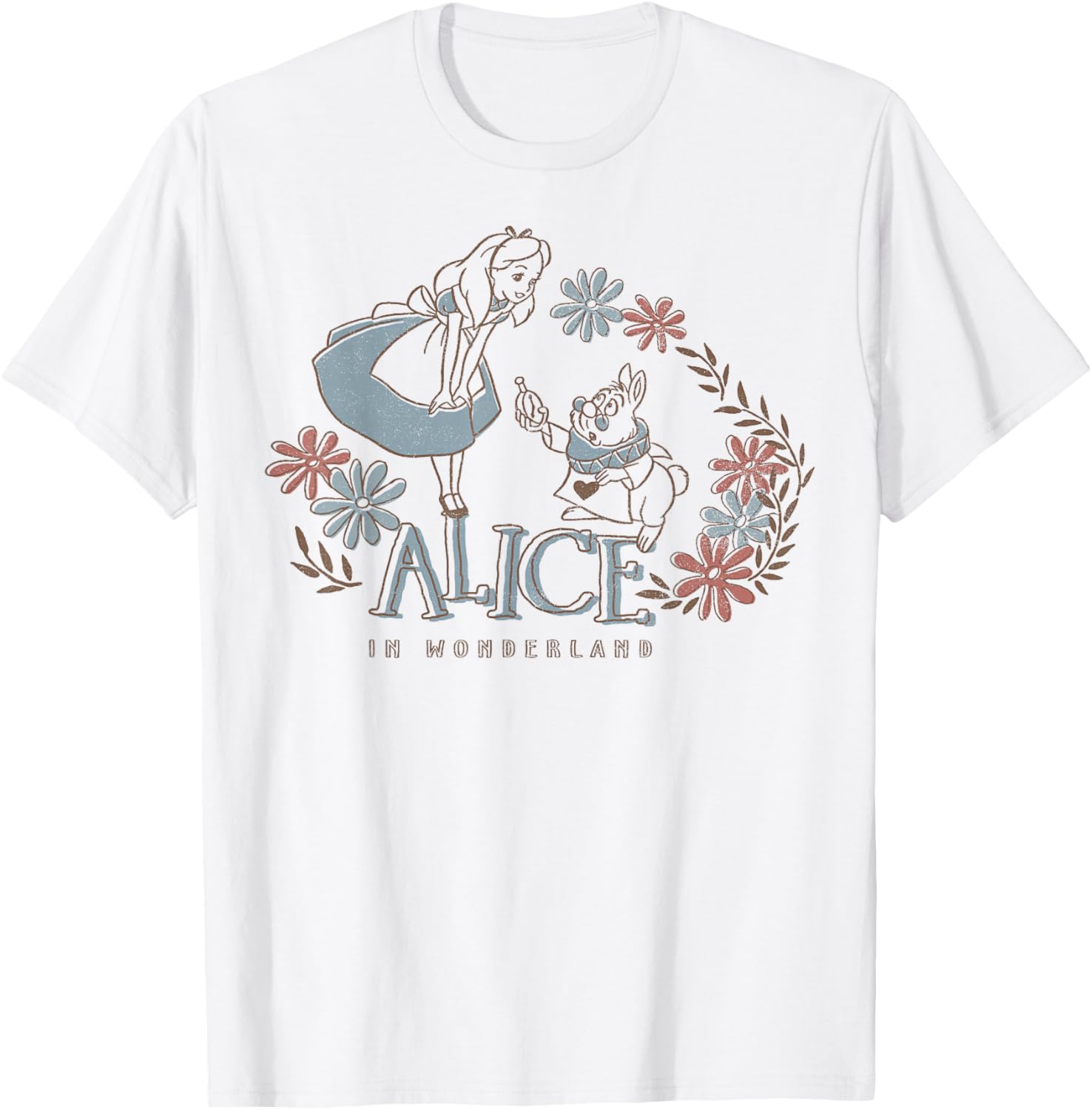Disney Alice in Wonderland Floral T-Shirt with Alice and White Rabbit Design - 9