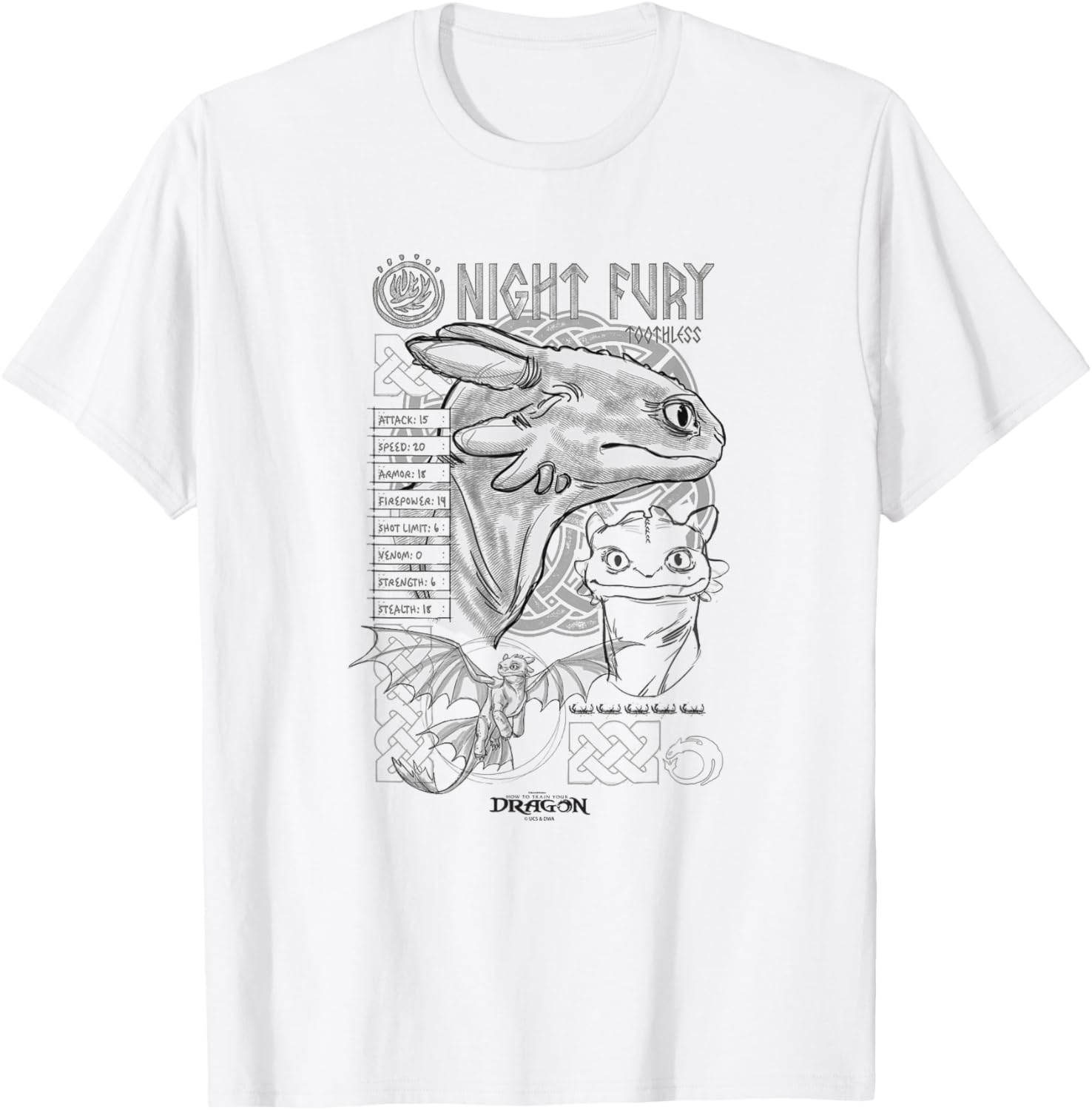 DreamWorks Dragons Toothless Night Fury Sketch T-Shirt for Fans - 11
