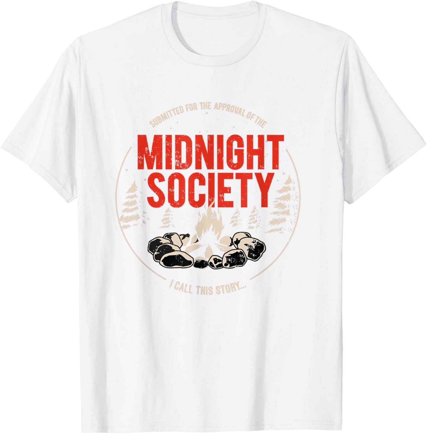 Midnight Society Red Text Campfire T-Shirt for Casual Outdoor Fun - 6