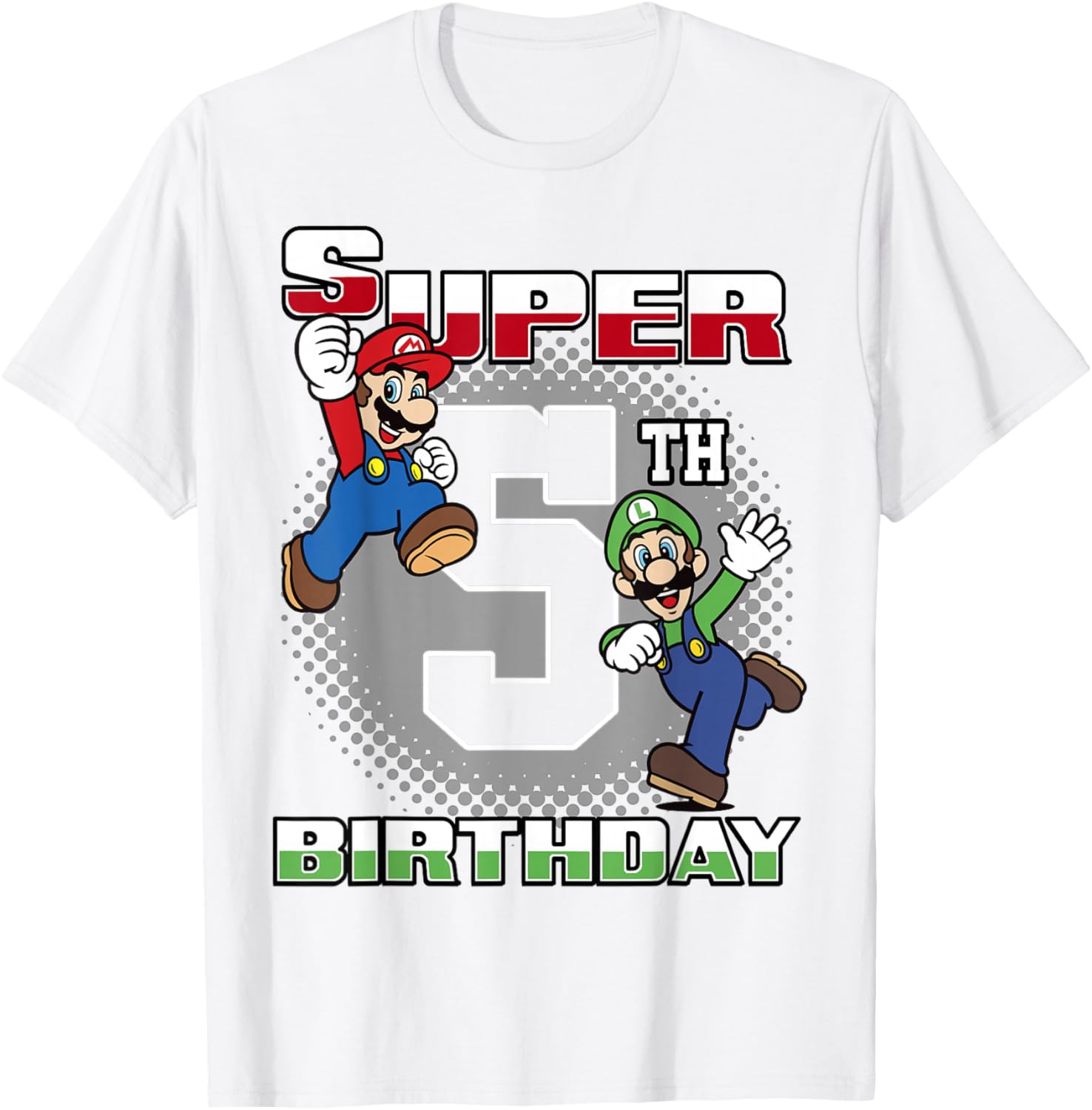 Super Mario Luigi 5th Birthday Portrait T-Shirt for Kids Fun Gift - 6