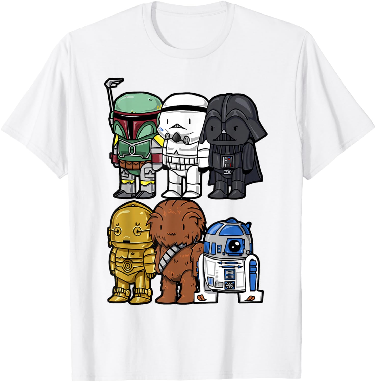 Star Wars Chibi Graphic T-Shirt featuring Boba Fett, Vader, Chewie & Trooper - 6