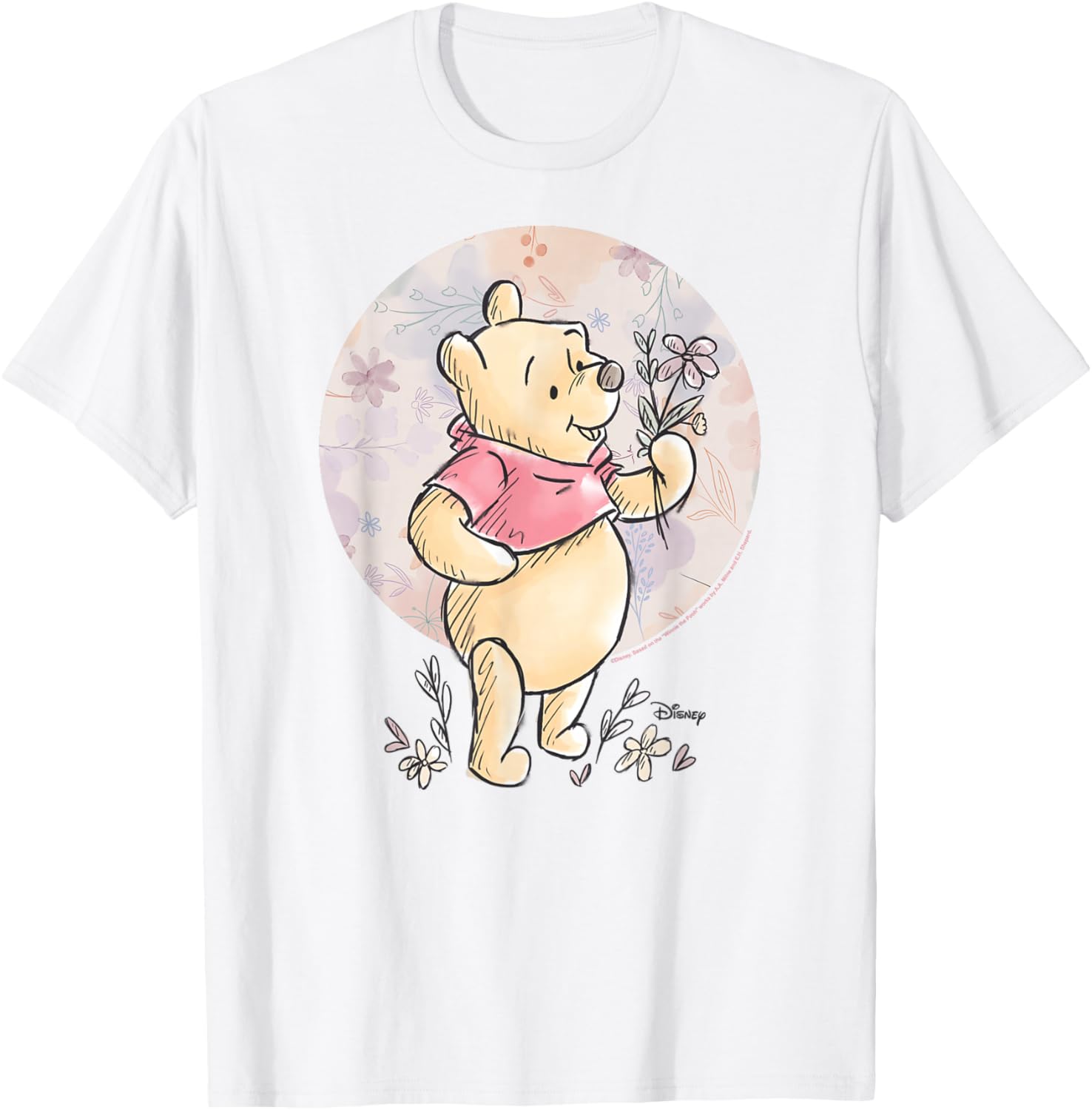 Floral Circle Winnie the Pooh T-Shirt for Kids and Adults, Cute Design - 6