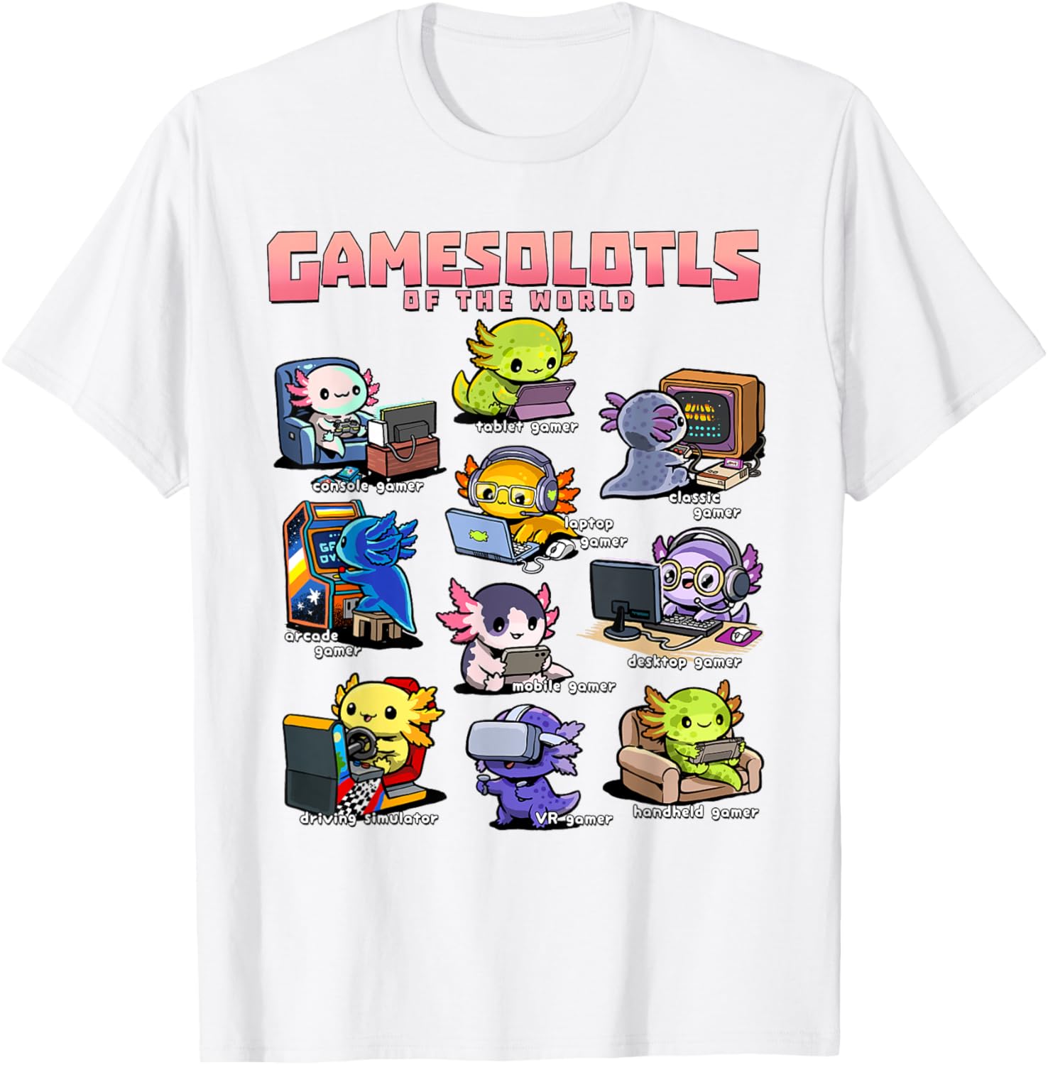 Diverse Gamer Axolotl Collection T-Shirt for Fun Game Lovers - 15