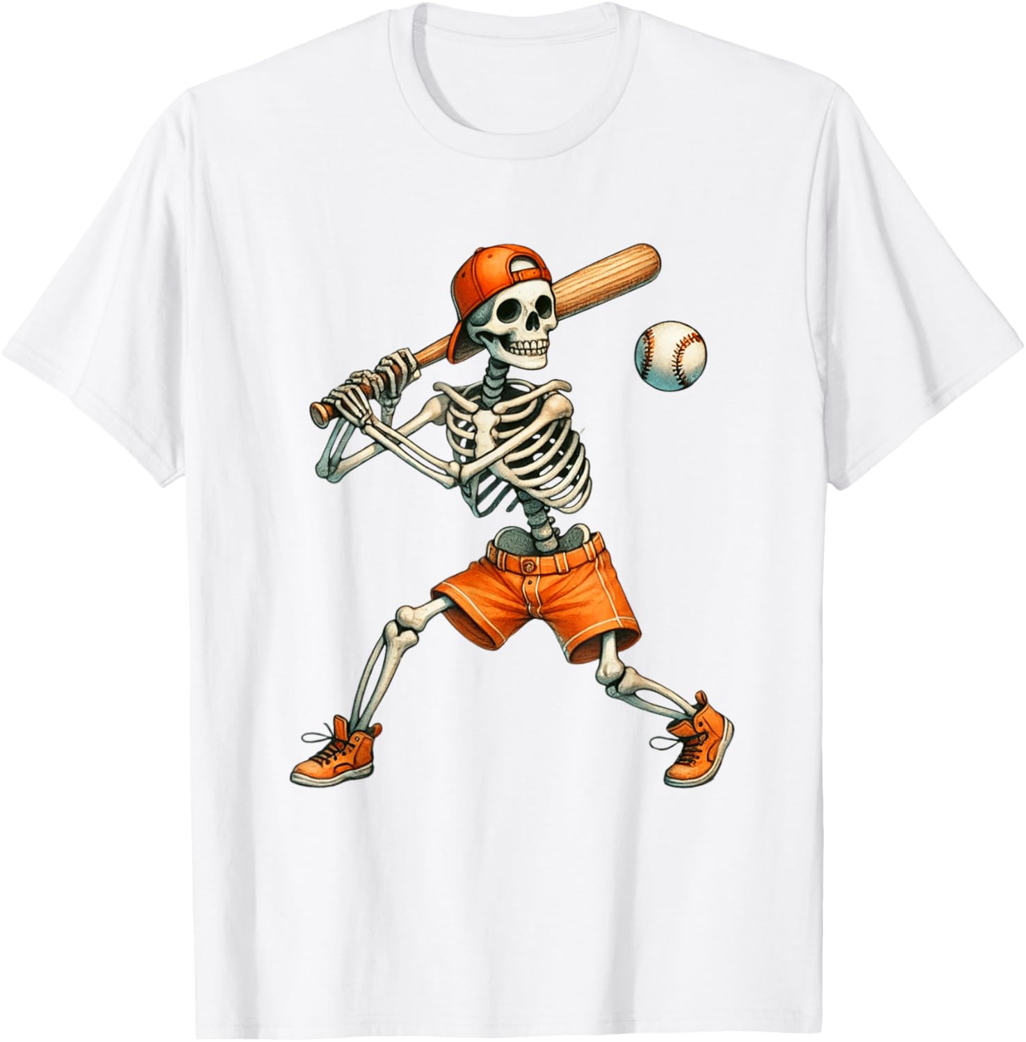 Funny Skeleton Baseball T-Shirt for Halloween Fun - Boys and Men Sizes - 16