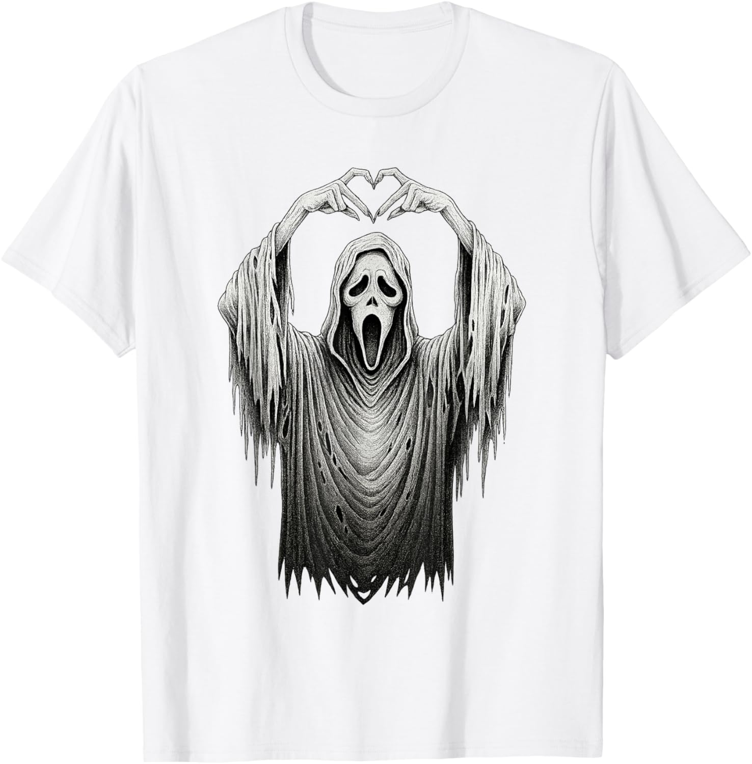 Vintage Ghost Face Heart Sign T-Shirt for Halloween Lovers - 10